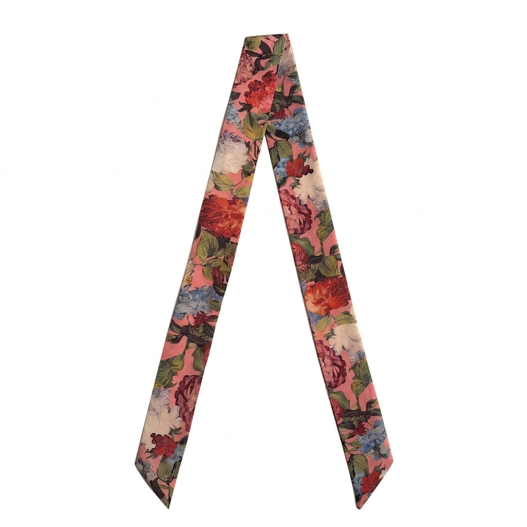 Silk Skinny Scarf - Pink Garden