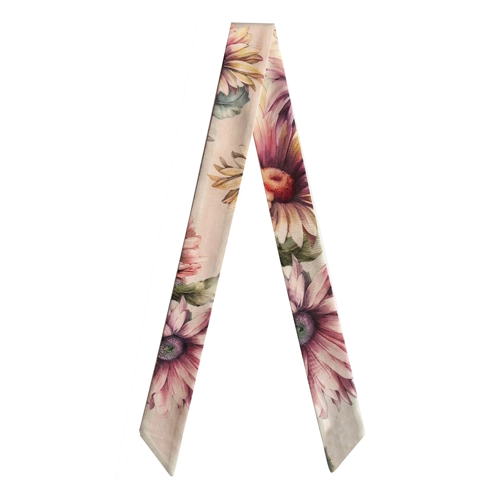 Silk Skinny Scarf - Pastel Daisy Greige