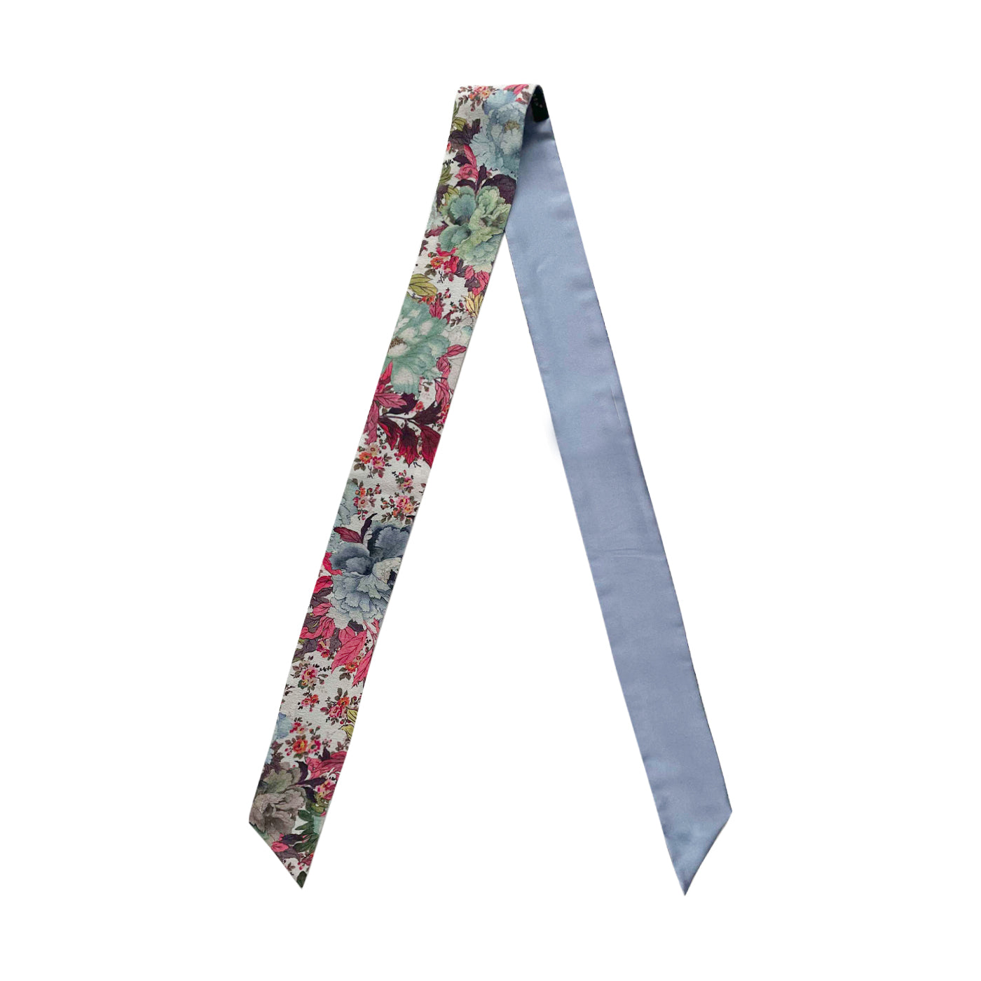 Silk Skinny Scarf - Fiori Azzurri - Grigio