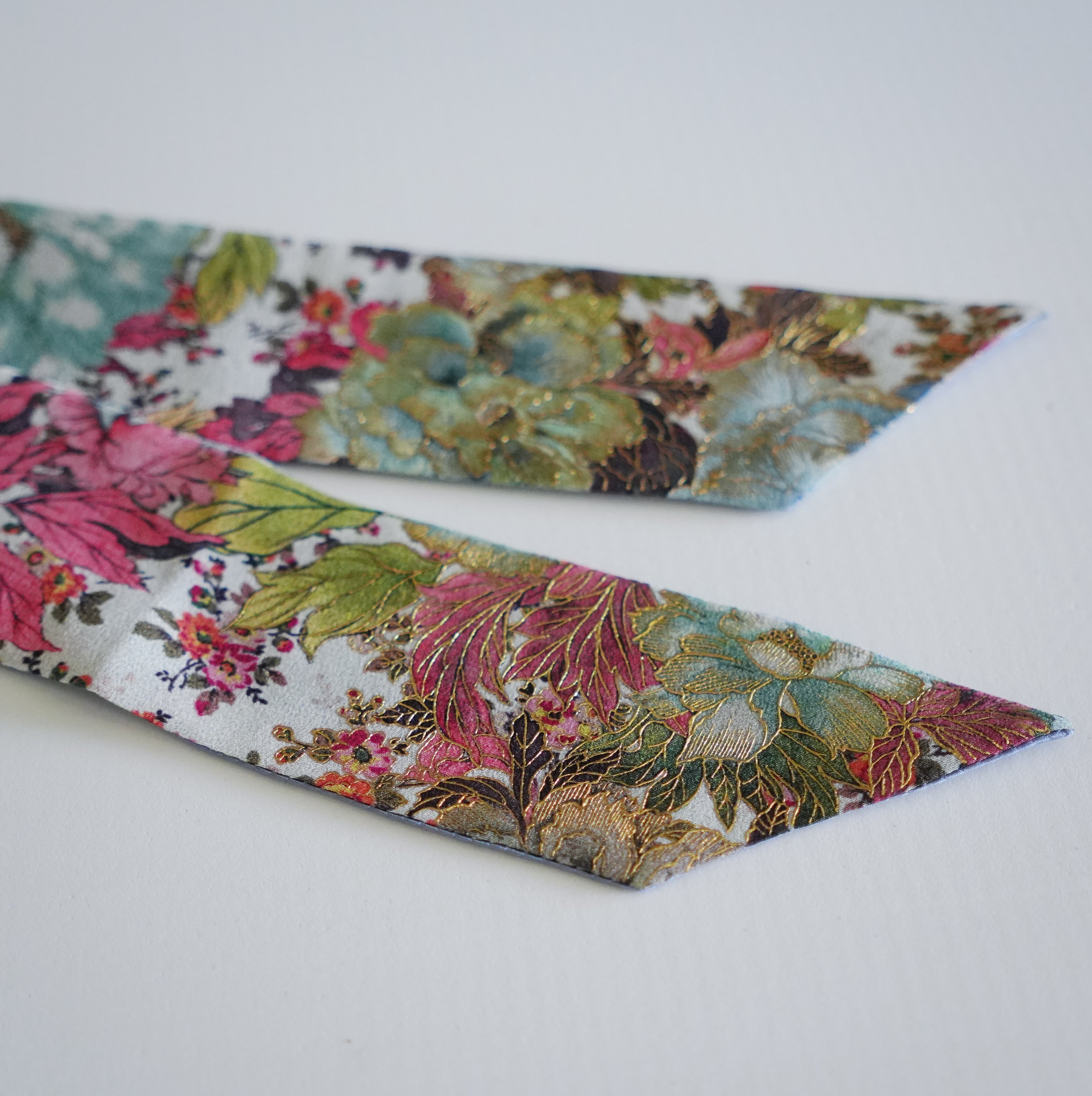 Silk Skinny Scarf - Fiori Azzurri - Grigio