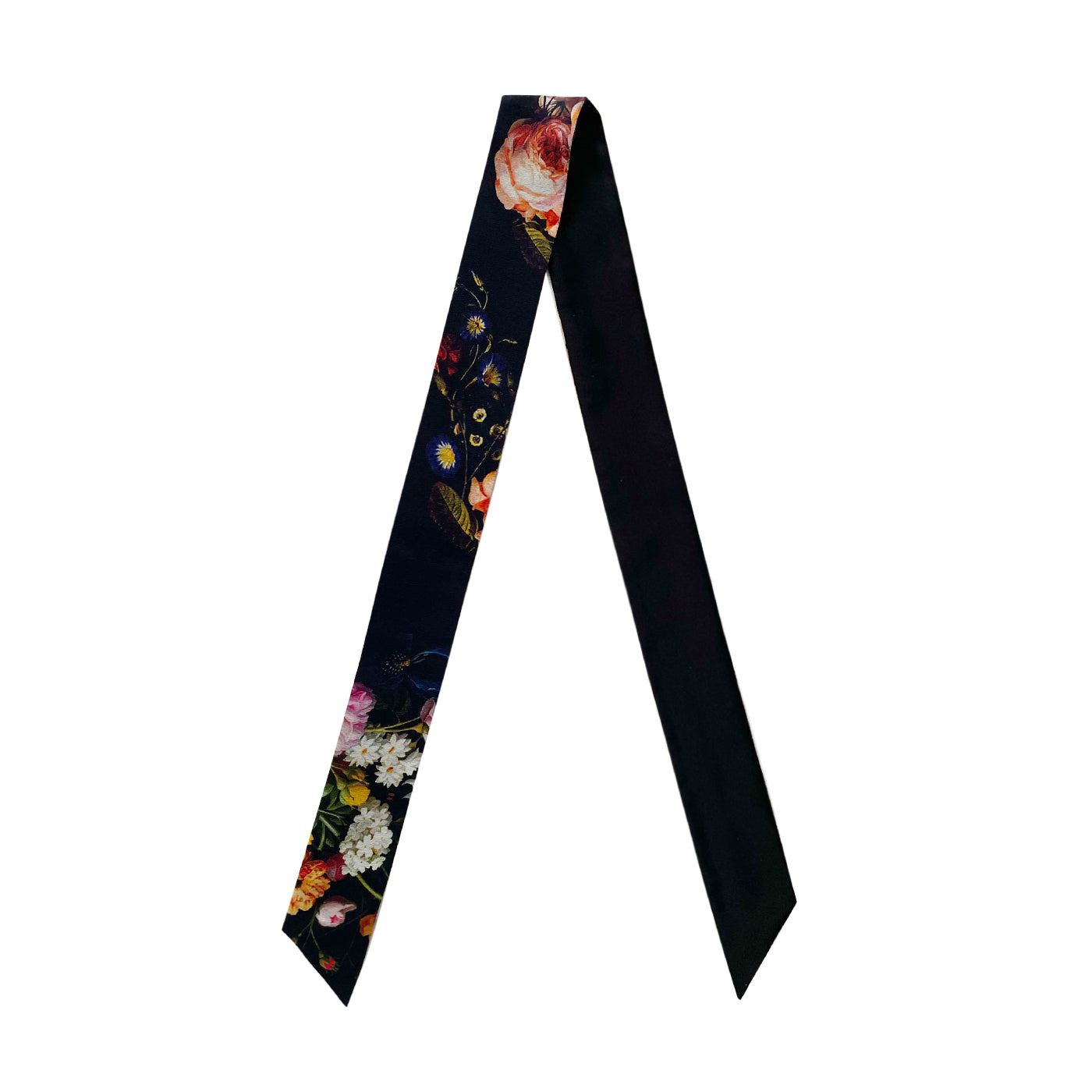Silk Skinny Scarf - Fiori vari - Nero
