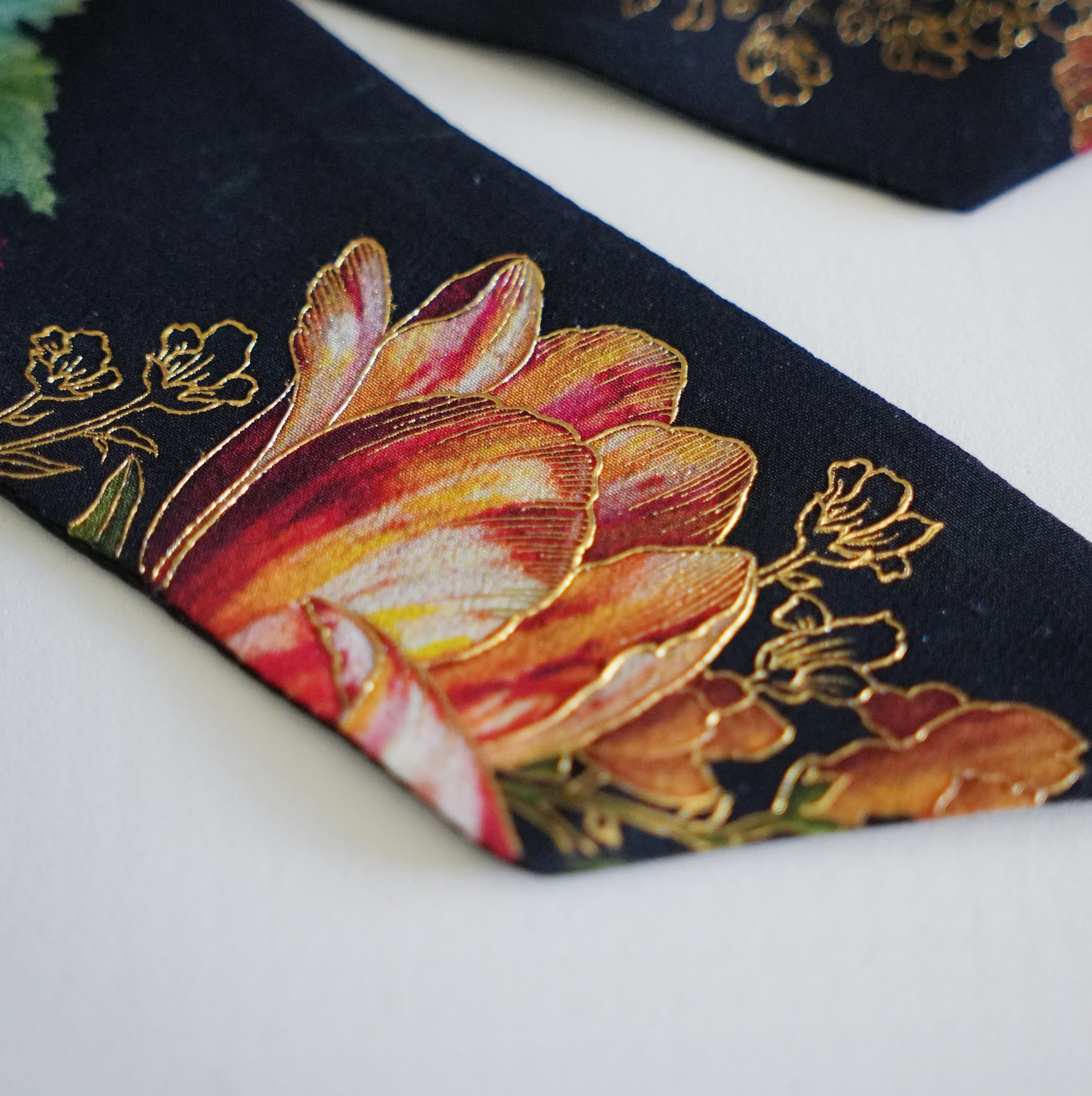 Silk Skinny Scarf - Fiori vari - Nero