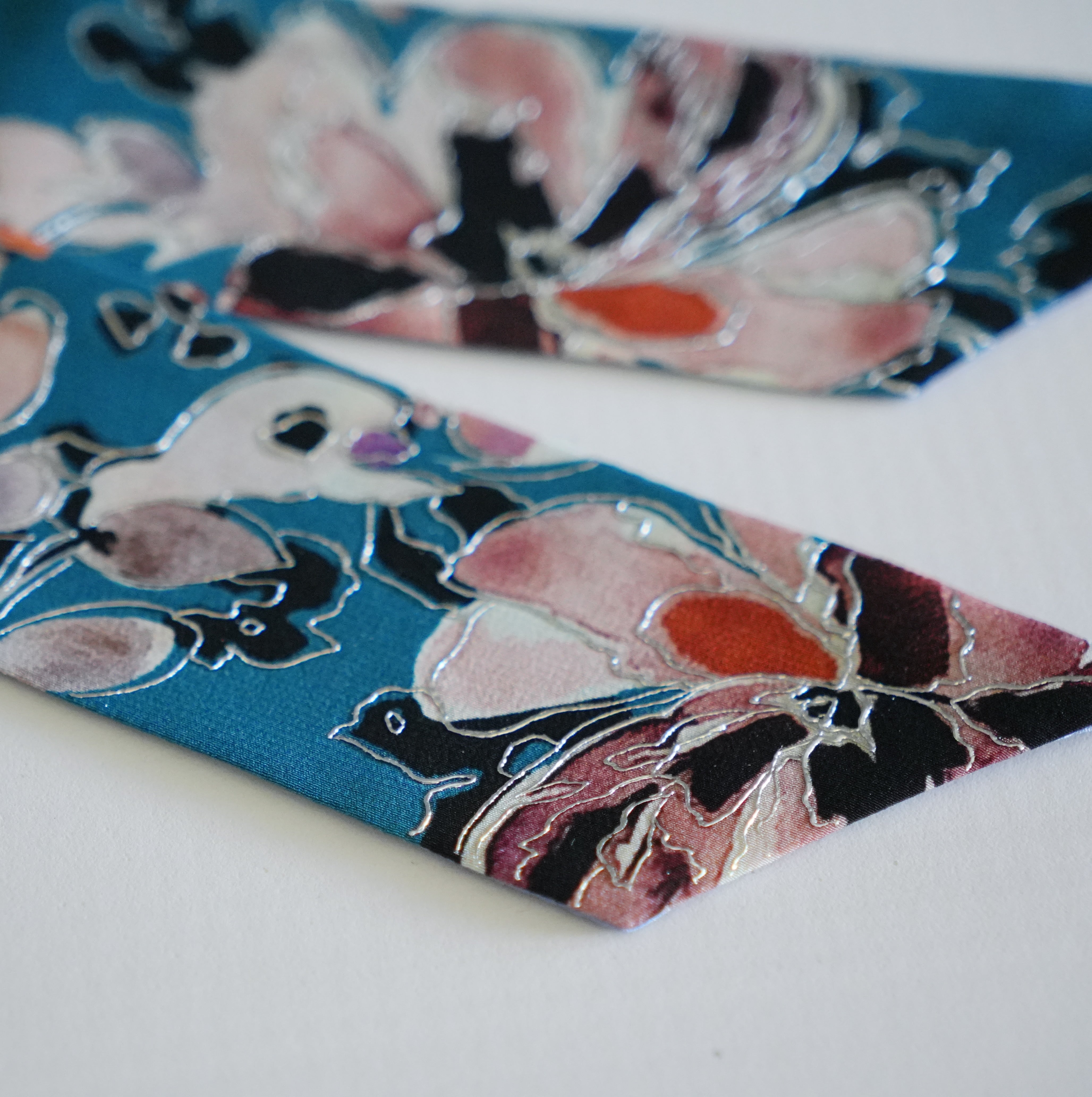 Silk Skinny Scarf - Fiori Blu