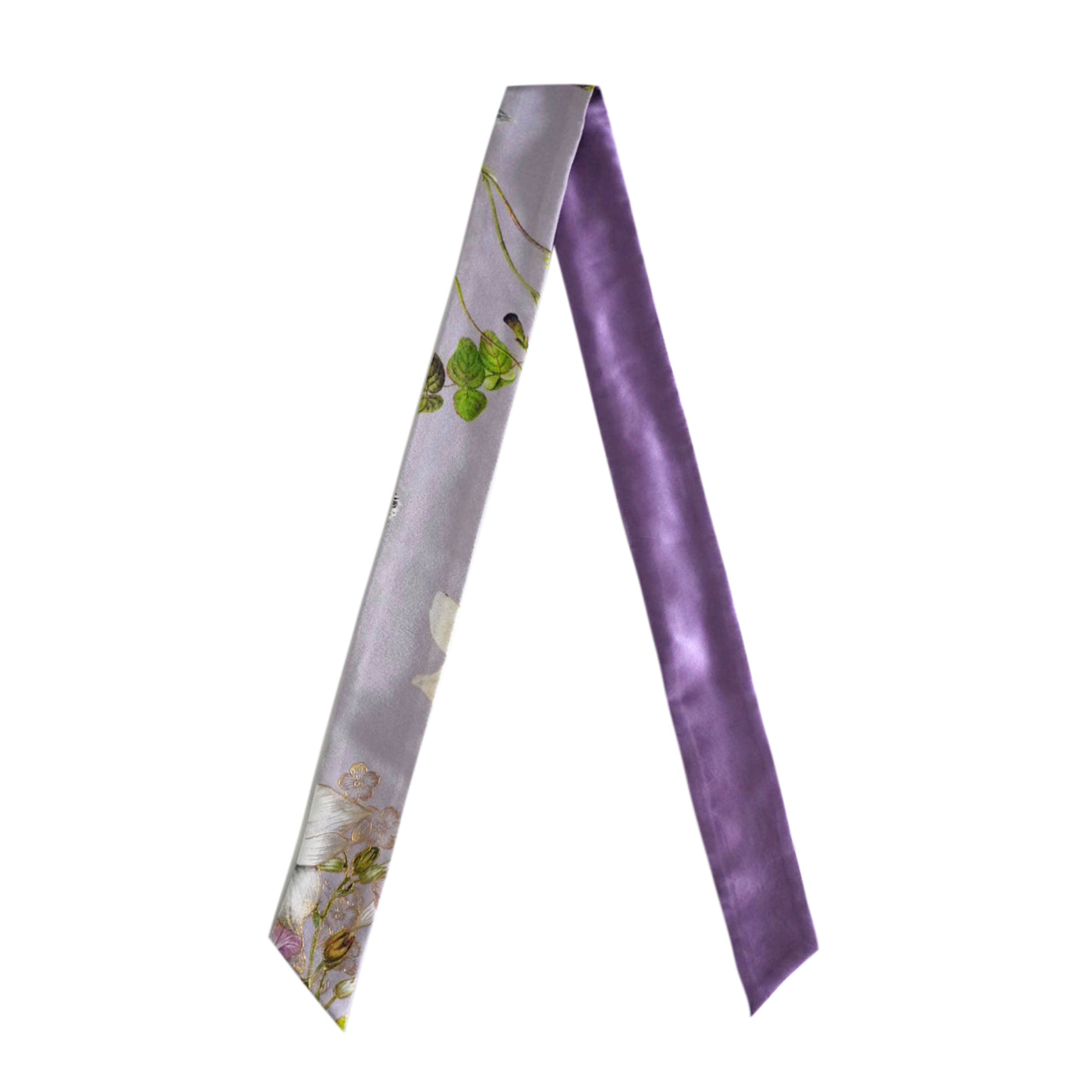 Silk Skinny Scarf - Fiori Bianchi - Viola
