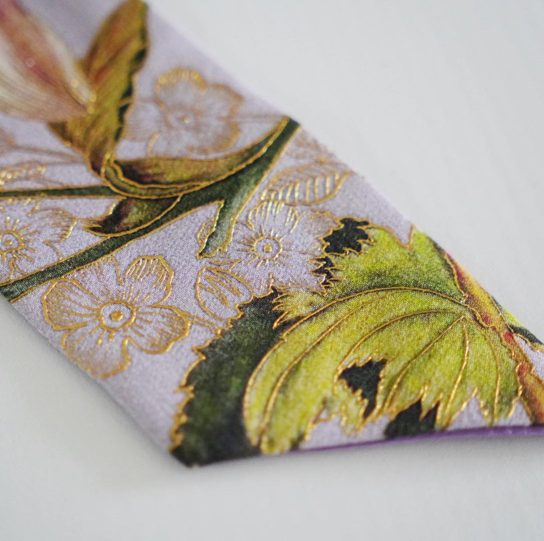 Silk Skinny Scarf - Fiori Bianchi - Viola