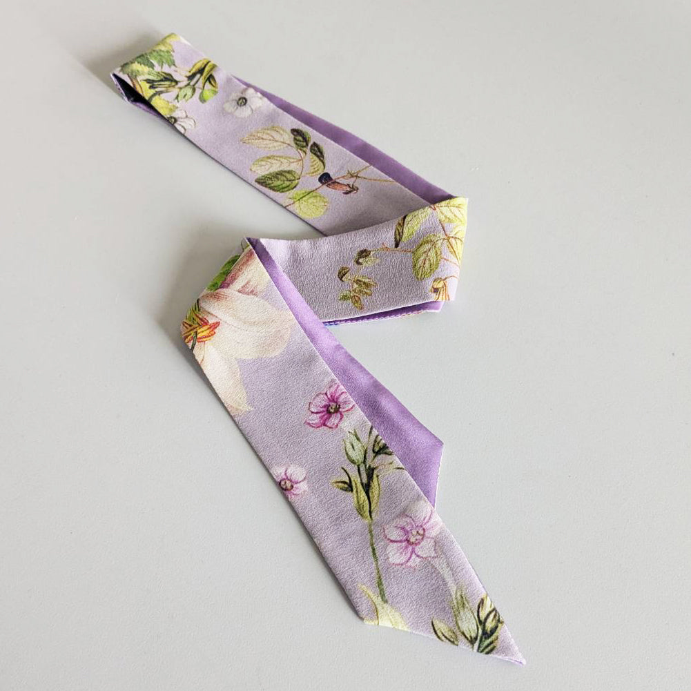 Silk Skinny Scarf - Fiori Bianchi - Viola