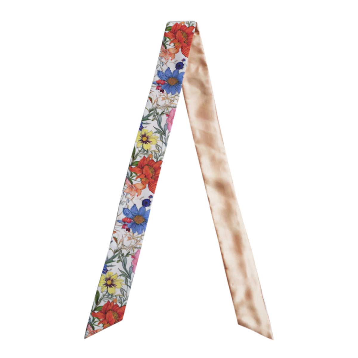 Silk Skinny Scarf -  Fiori vari - Bianco