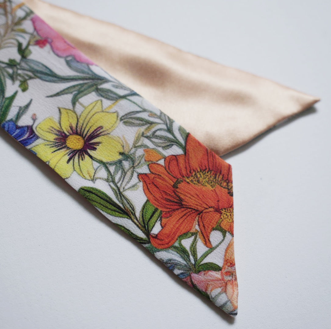 Silk Skinny Scarf - Fiori vari - Bianco