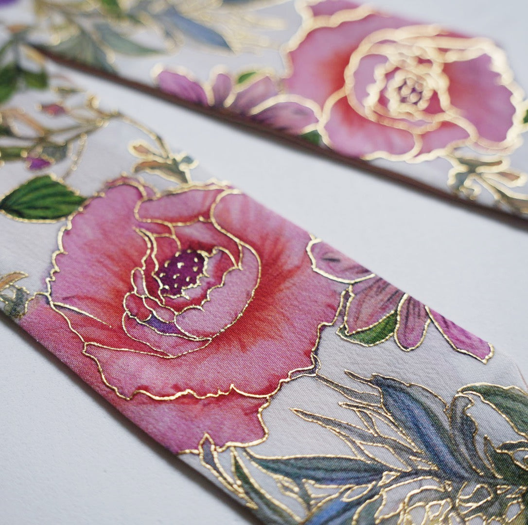 Silk Skinny Scarf - Fiori vari - Bianco