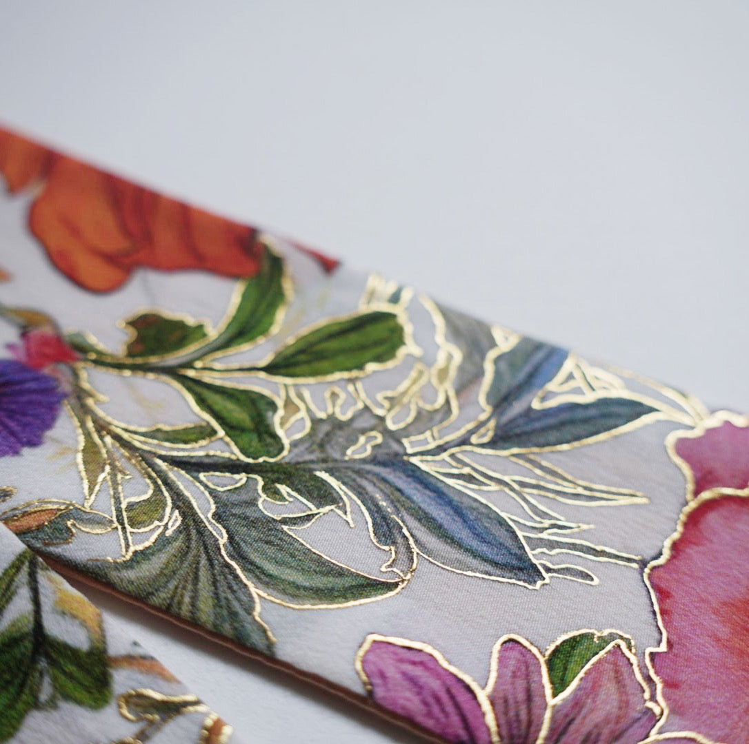 Silk Skinny Scarf - Fiori vari - Bianco