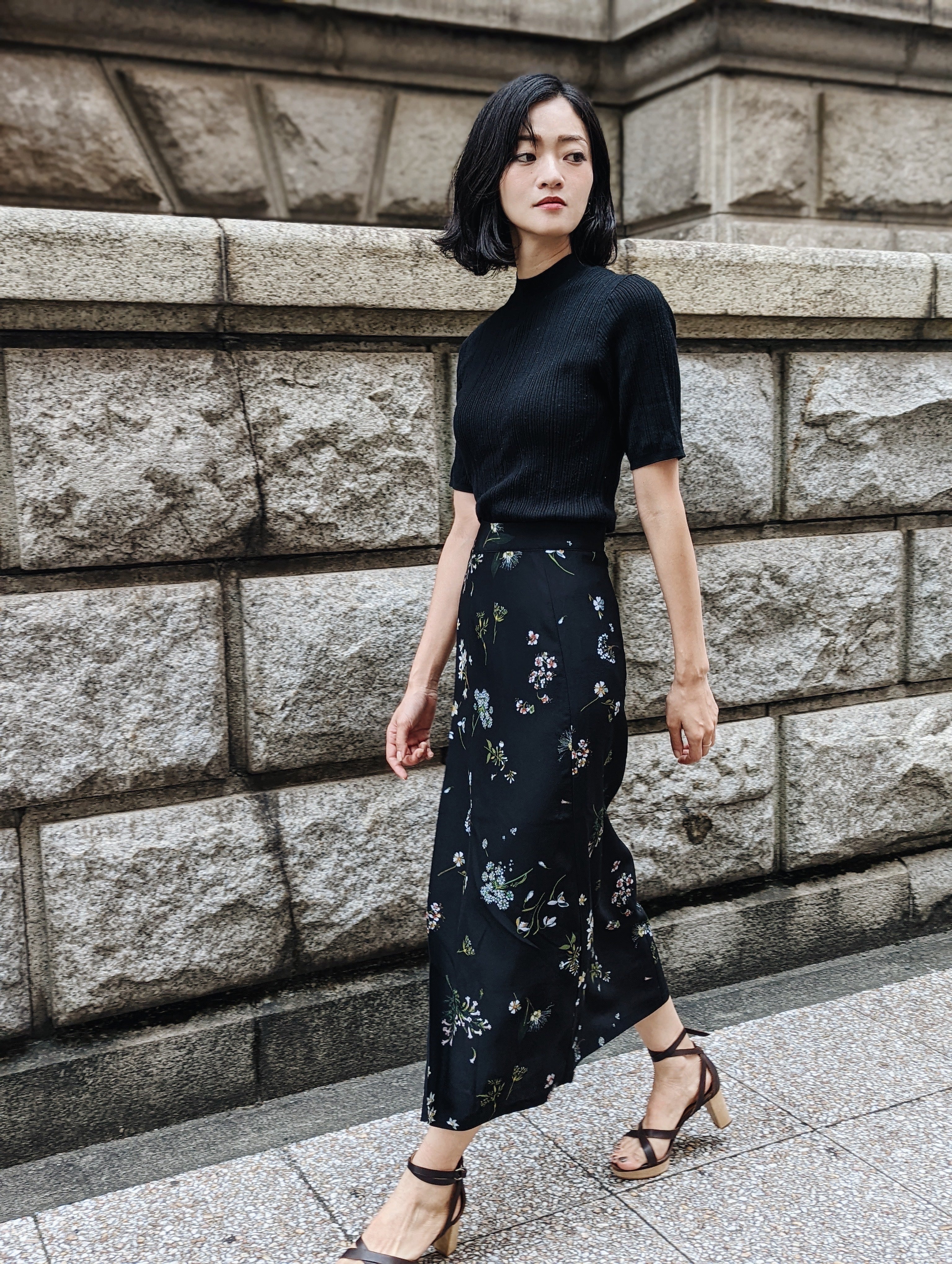 Italian Silk Wrap Skirt - Fiori Notte