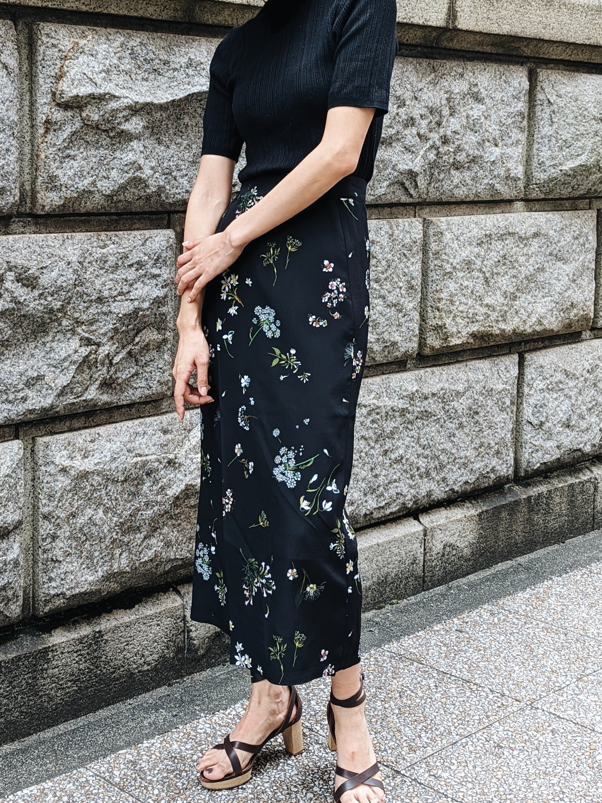 Italian Silk Wrap Skirt - Fiori Notte
