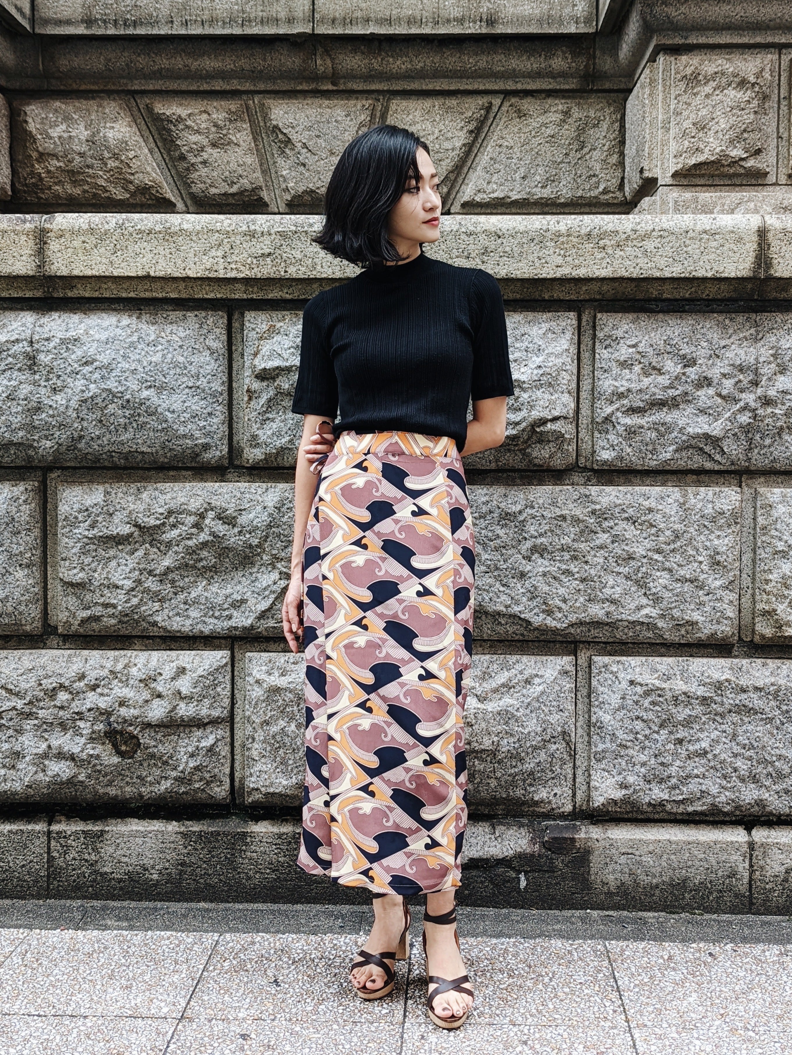 Italian Silk Wrap Skirt - Geo