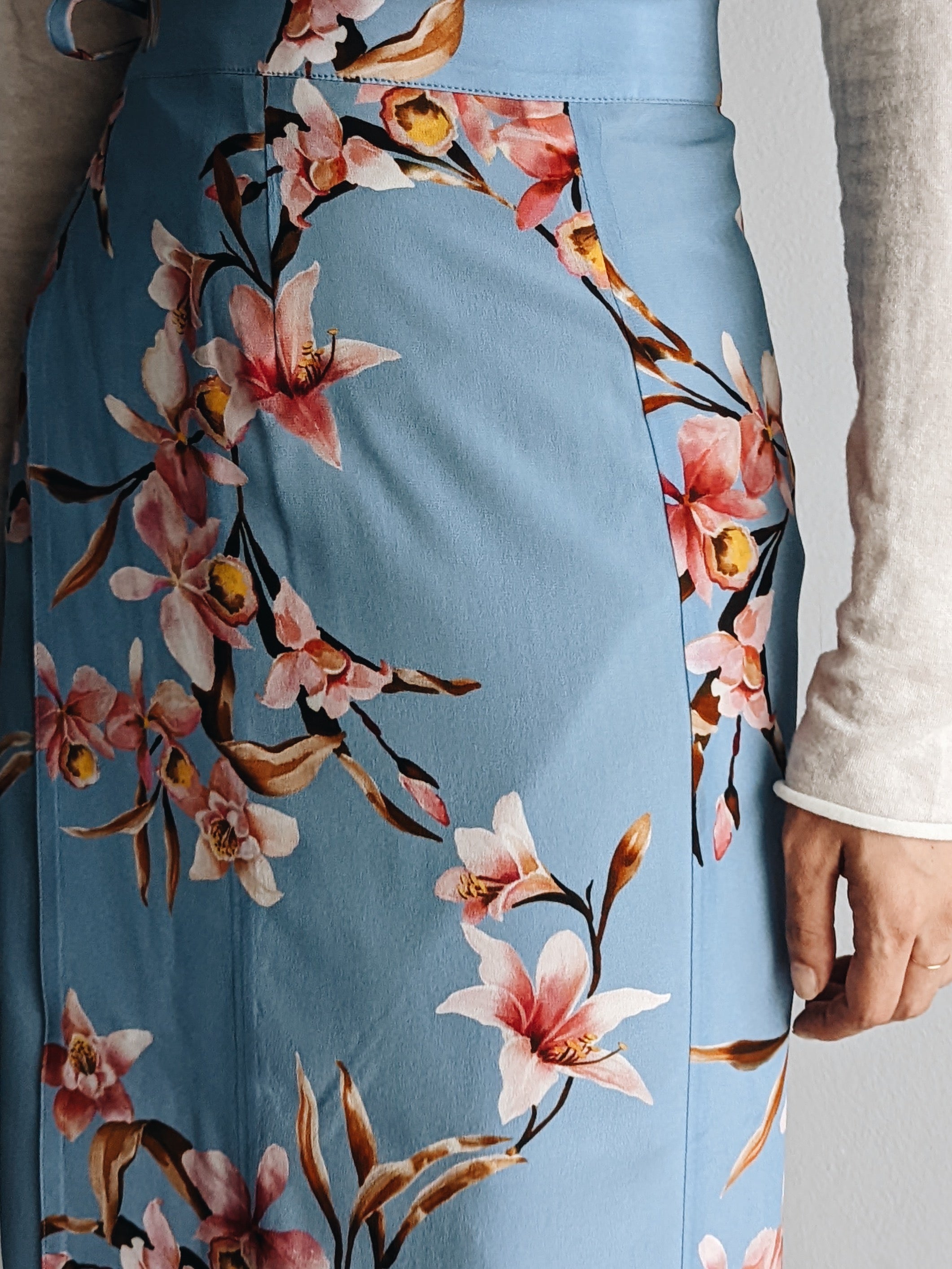 Italian Silk Wrap Skirt - Fiori Cielo