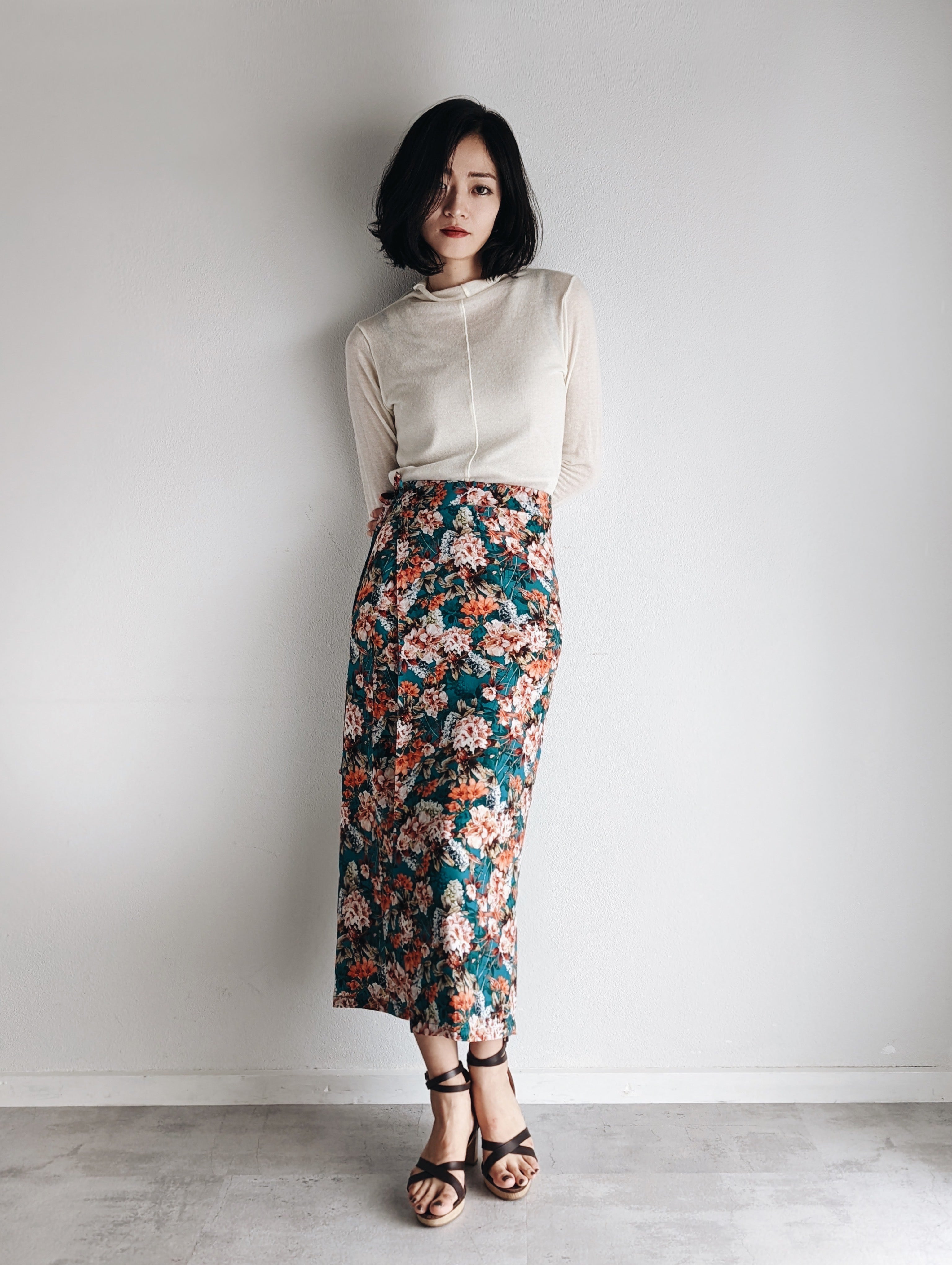 Italian Silk Wrap Skirt - Fiori Turquoise