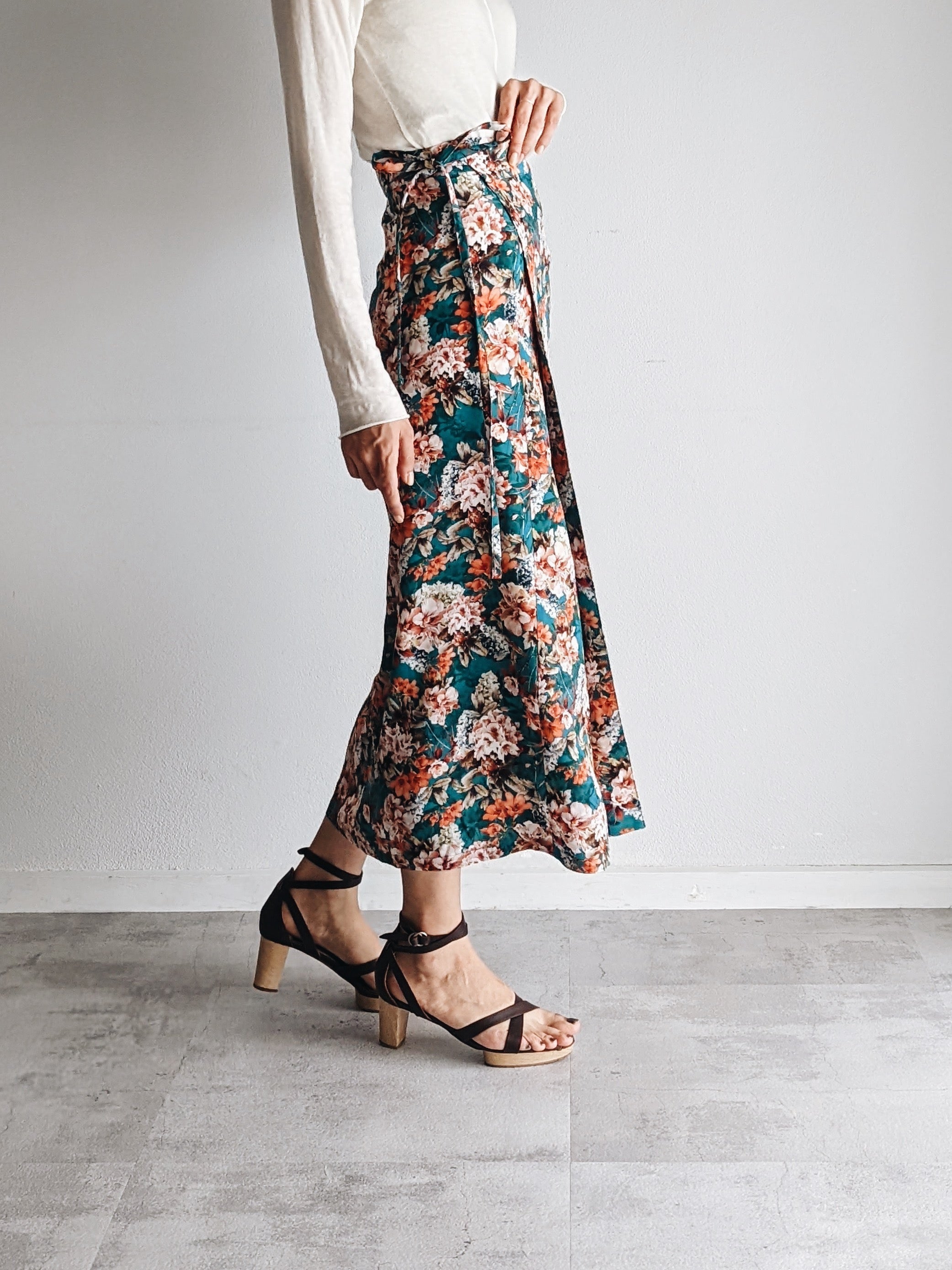 Italian Silk Wrap Skirt - Fiori Turquoise