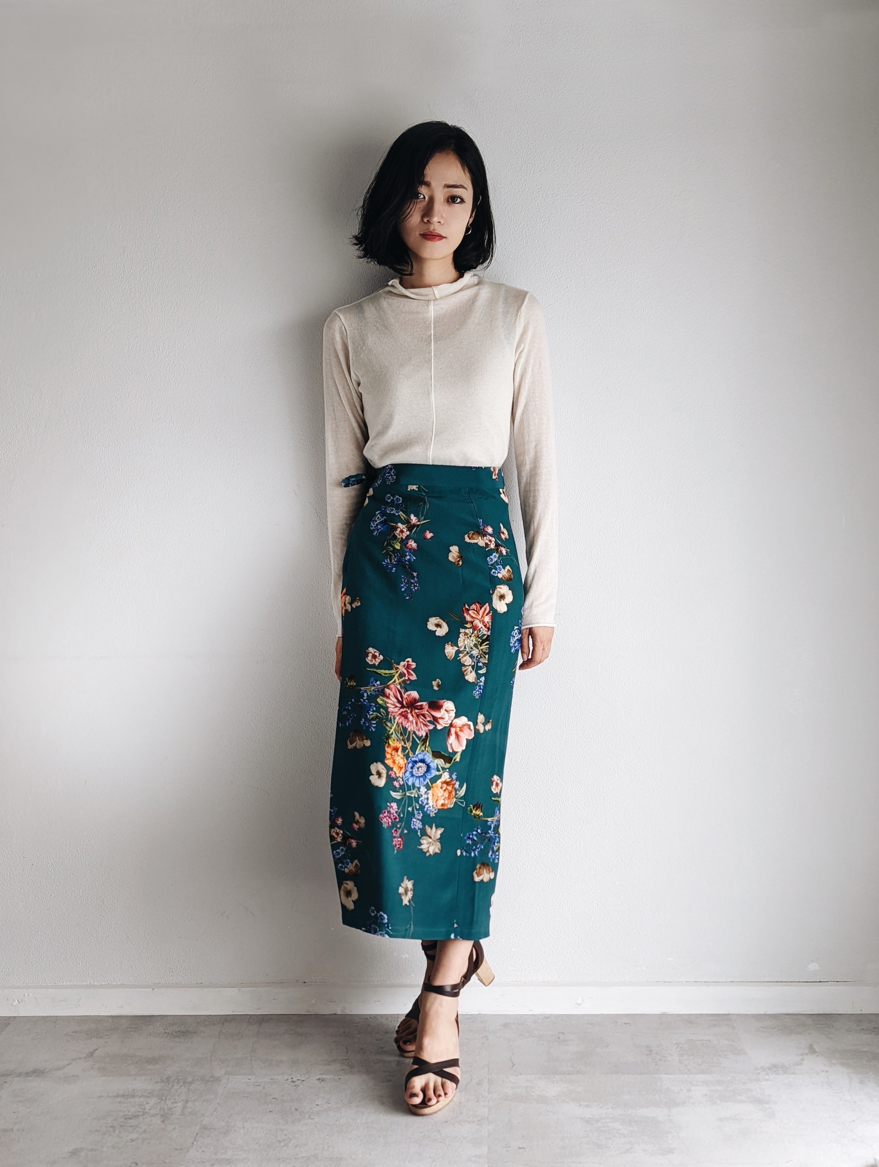 Italian Silk Wrap Skirt - Fiori Verde