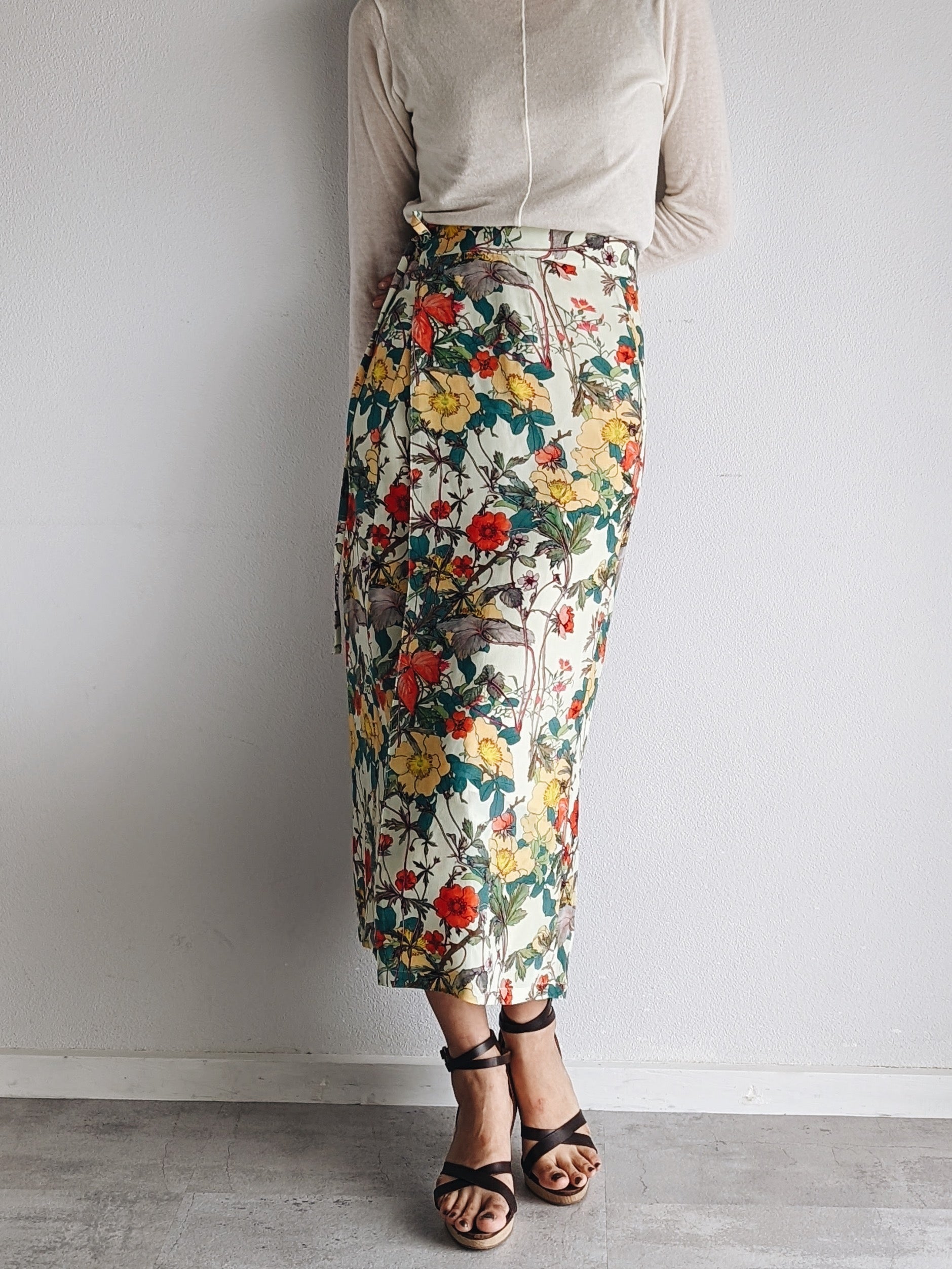 Italian Silk Wrap Skirt - Fiori Primavera