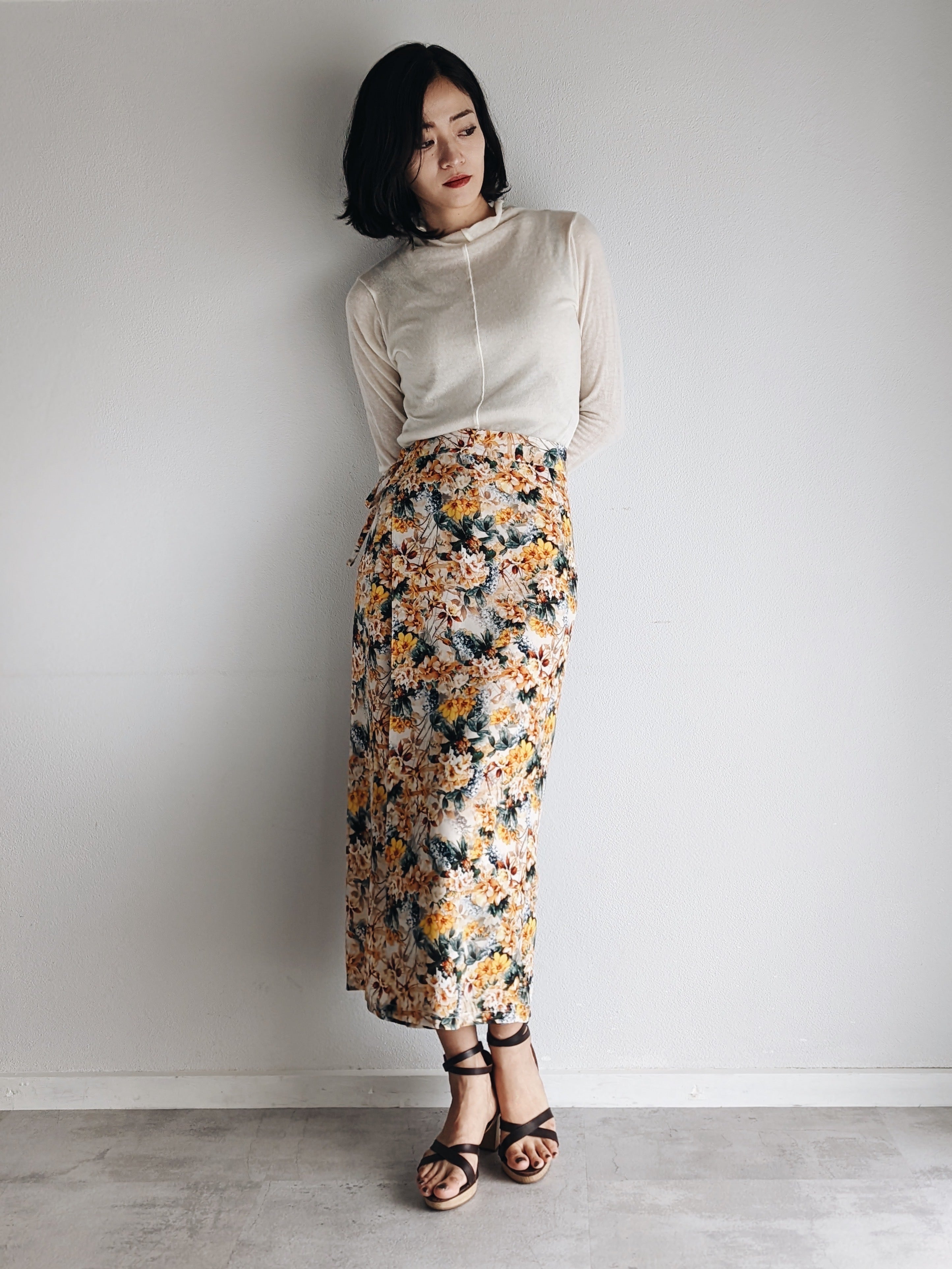 Italian Silk Wrap Skirt - Fiori Giallo