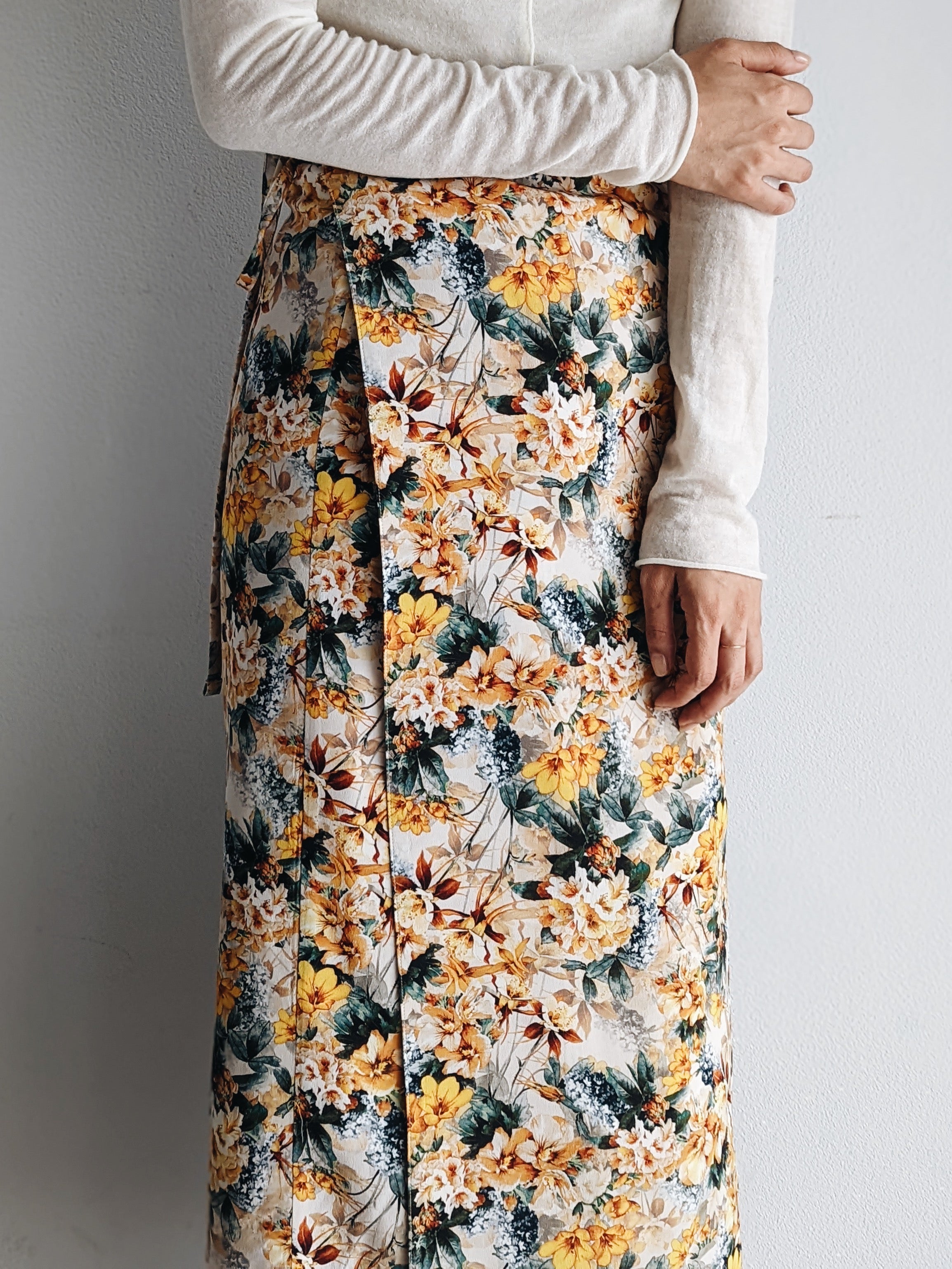 Italian Silk Wrap Skirt - Fiori Giallo