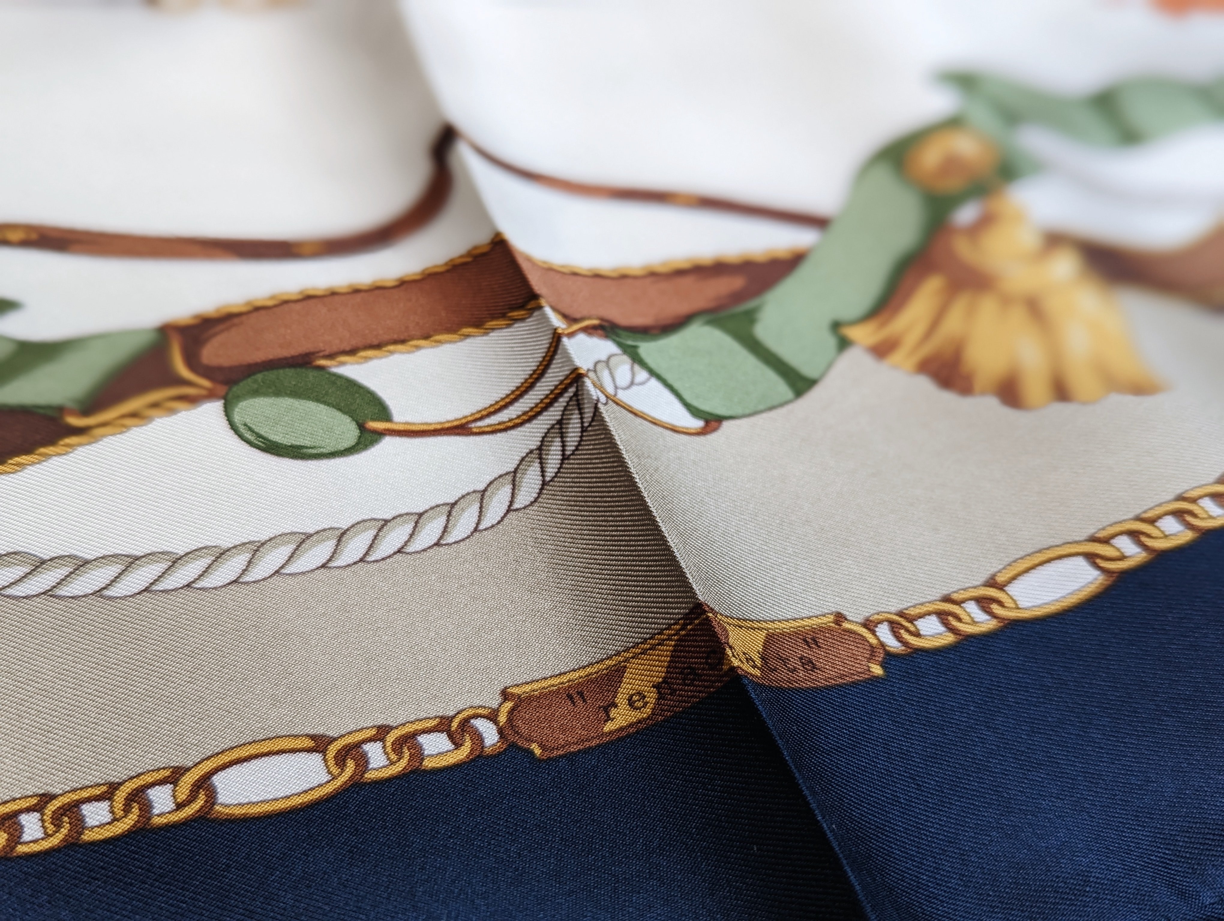 Yokohama Hand Printed Silk Scarf - Navy