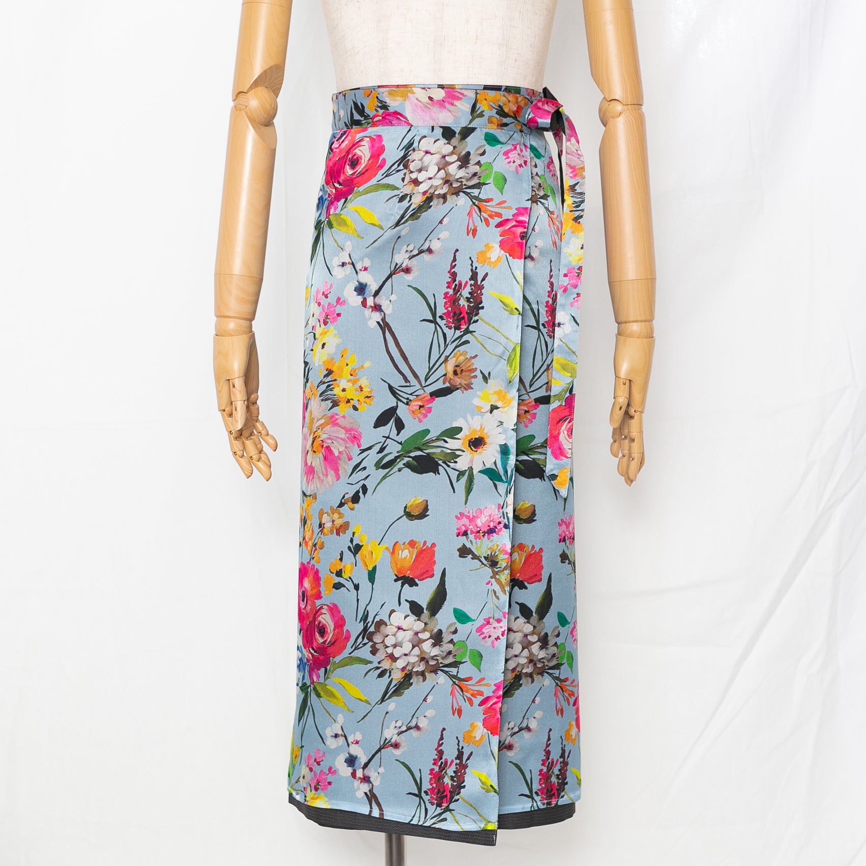 Reversible Skirt Long Straight - Fiori Azzurro - Oshima