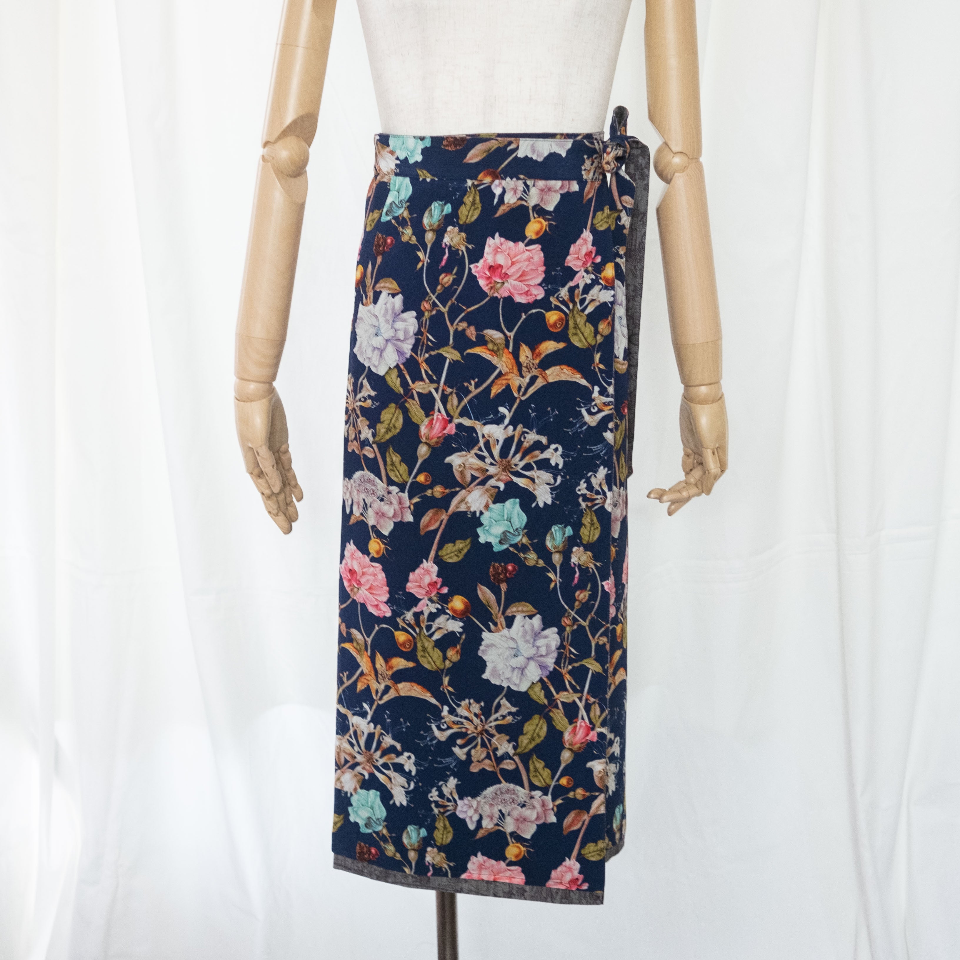 Reversible Skirt Long Straight - Fiori Navy
