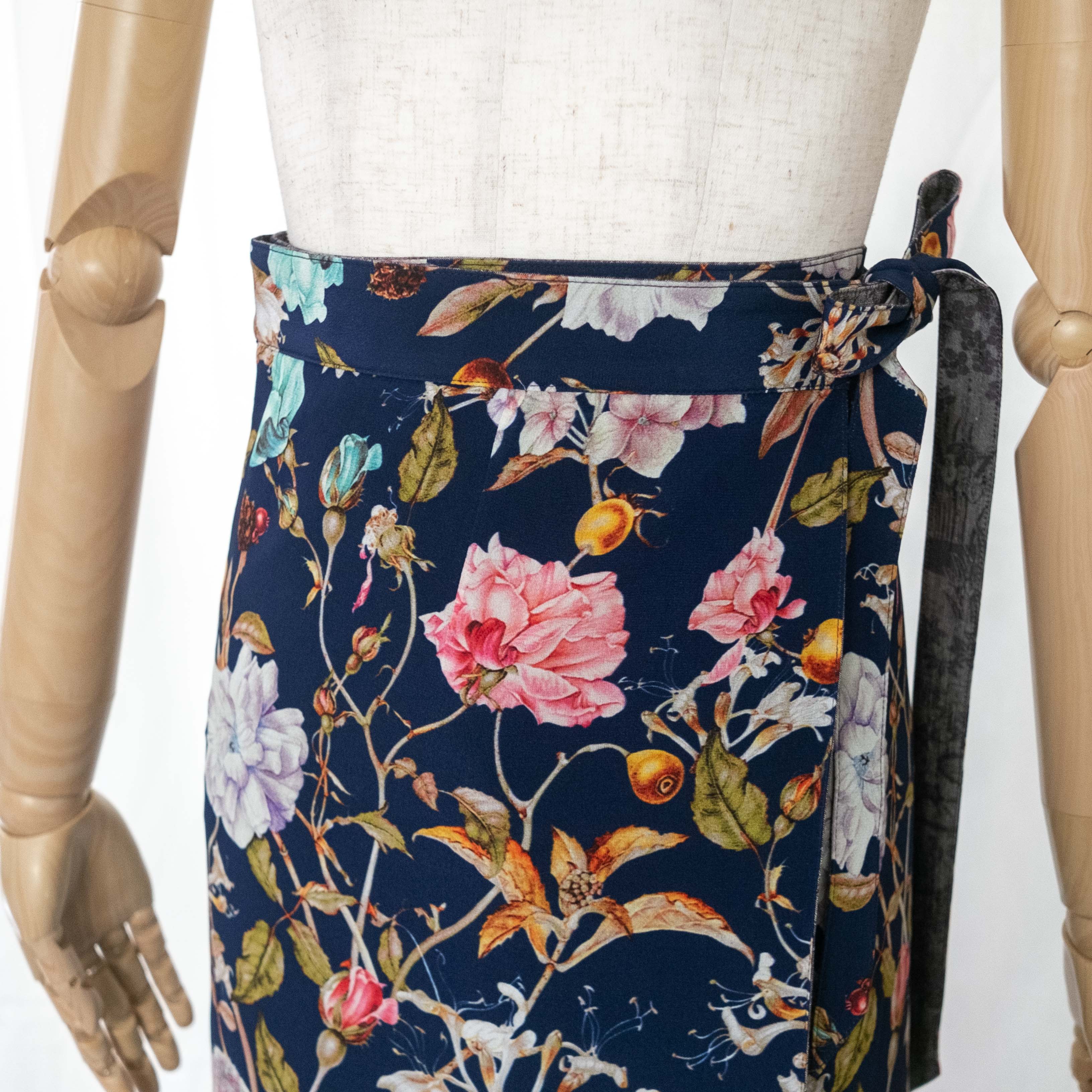 Reversible Skirt Long Straight - Fiori Navy