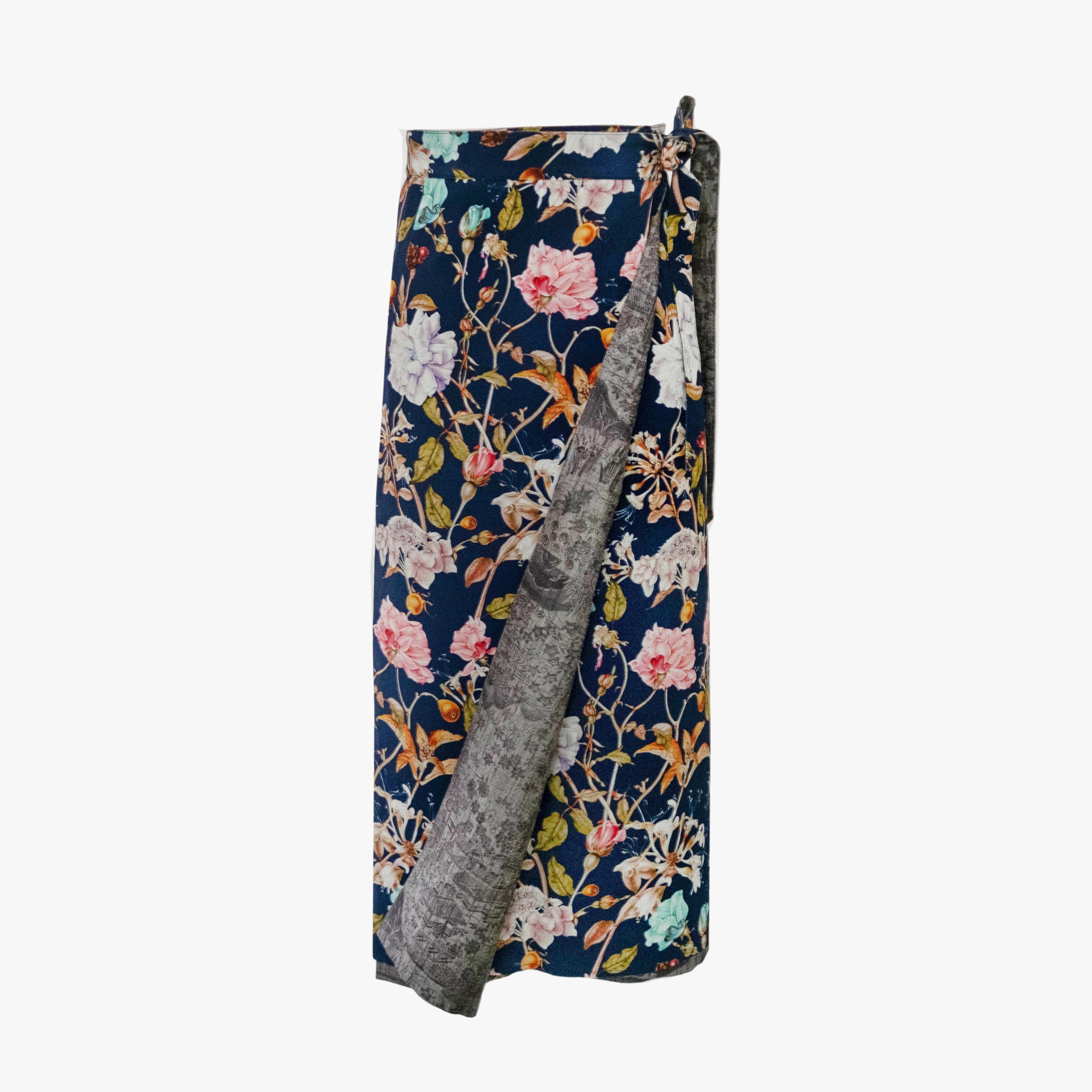 Reversible Skirt Long Straight - Fiori Navy