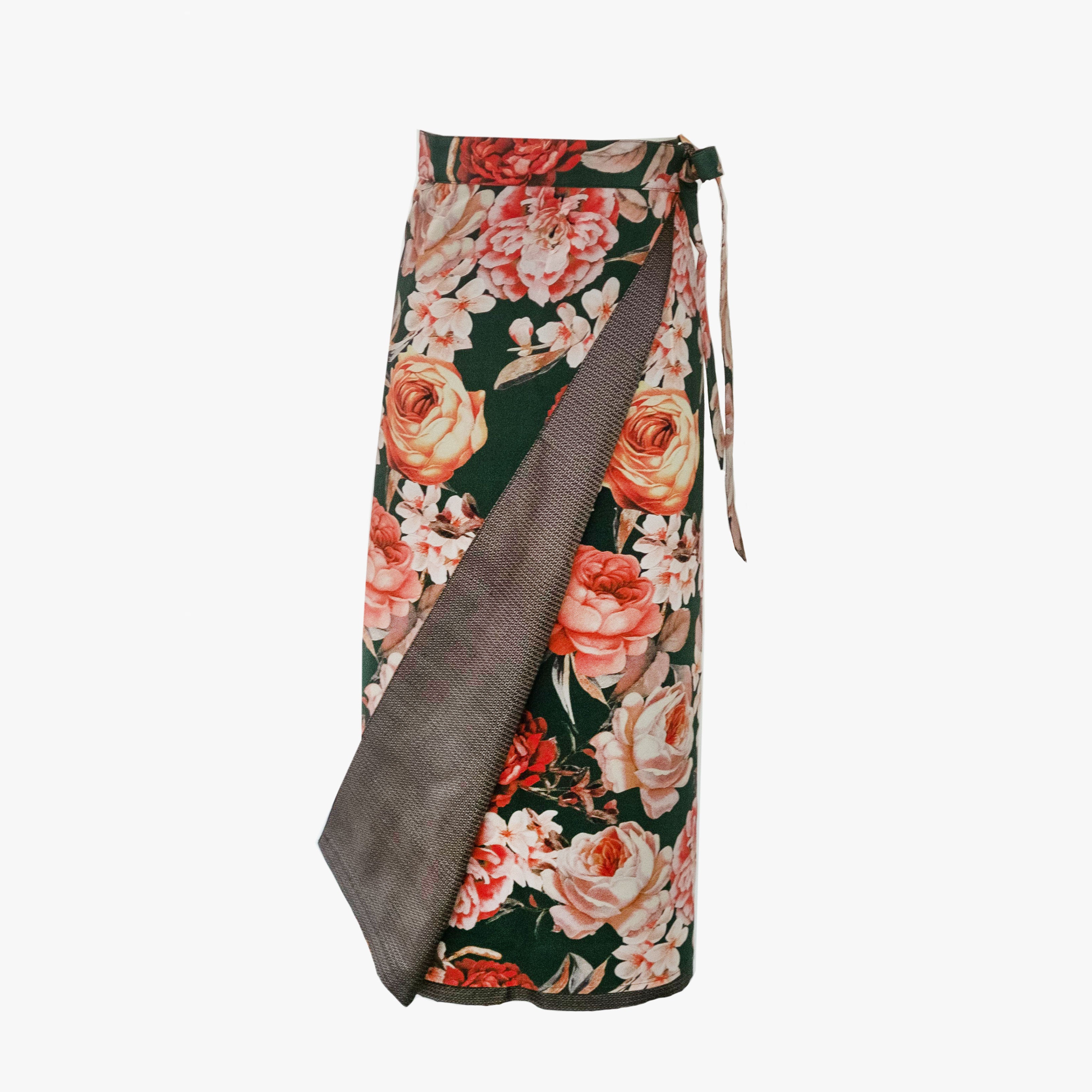 Reversible Skirt Long Straight - Fiori Verde - Oshima
