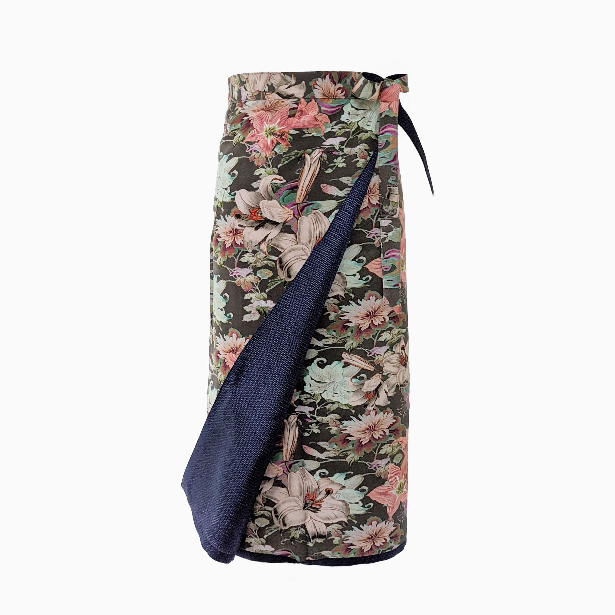 Reversible Skirt Long Straight - Fiori Khaki - Oshima