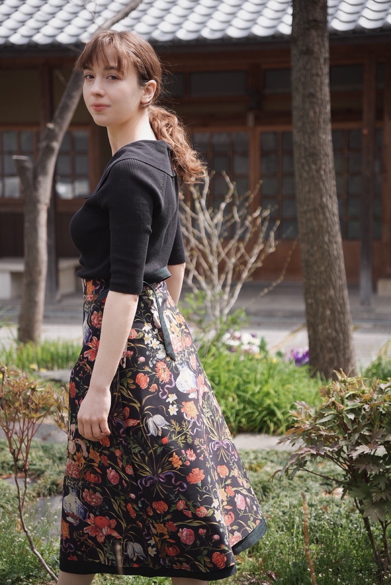 Reversible Skirt Flare - Bouquet - Nero