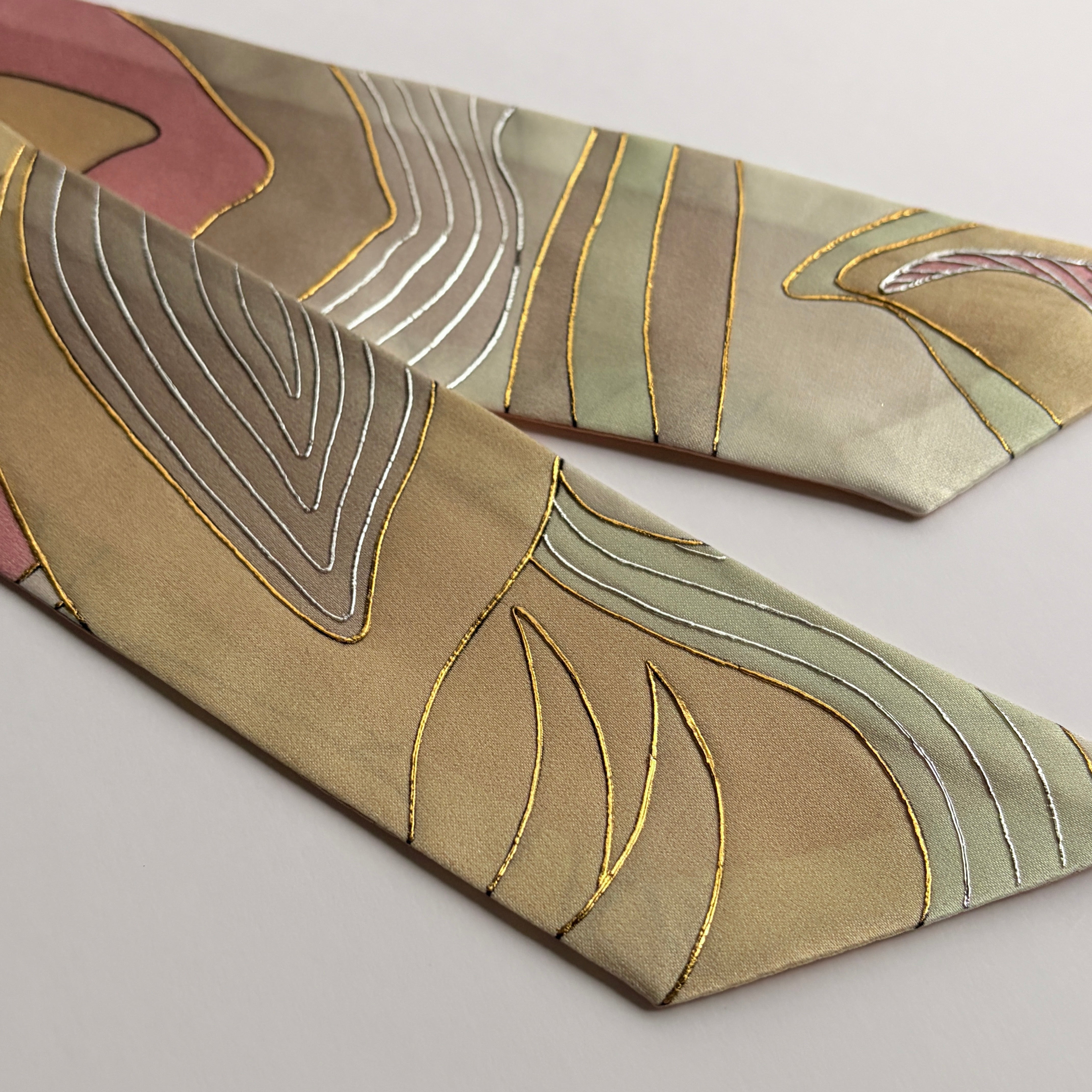 Silk Skinny Scarf - Pink Geometry