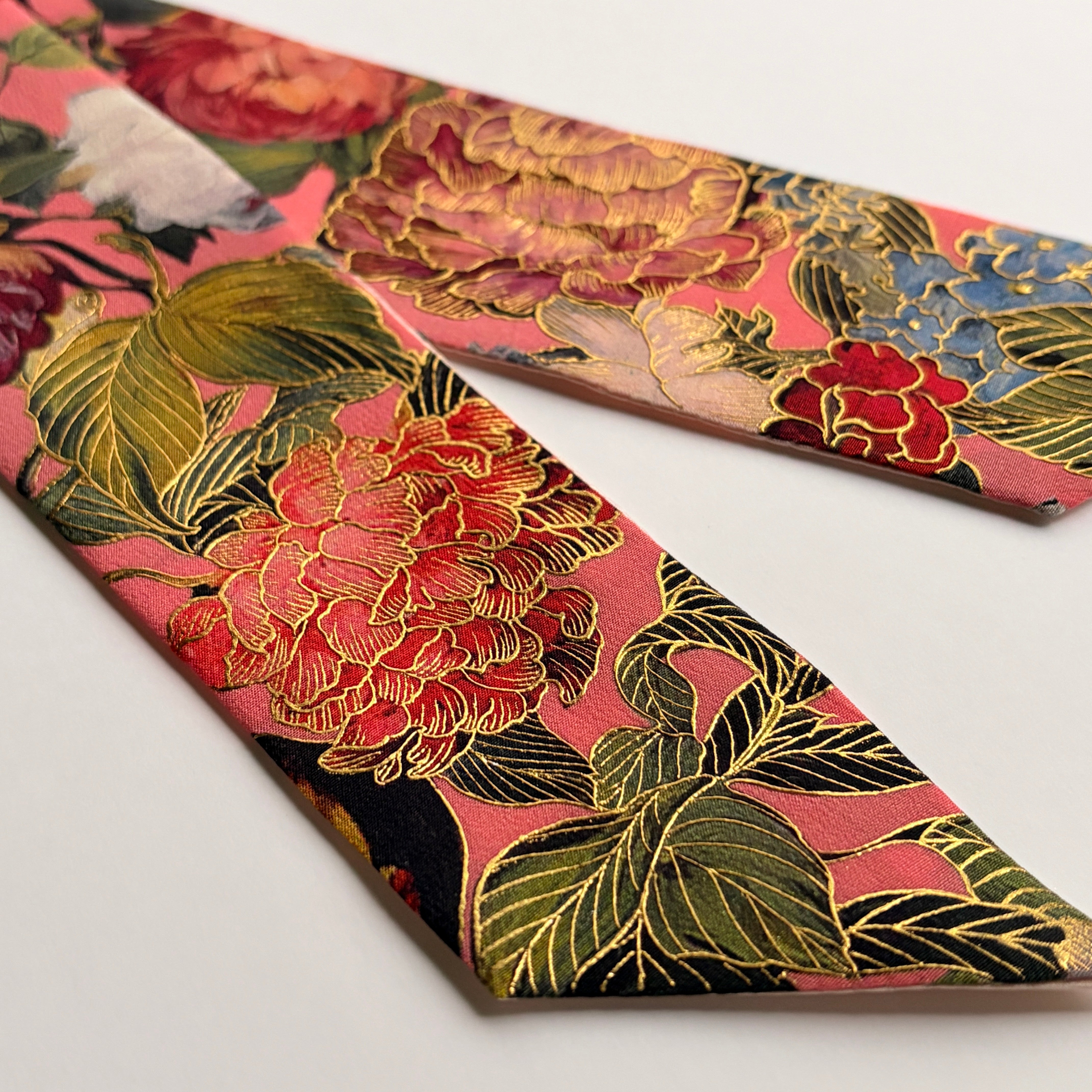 Silk Skinny Scarf - Pink Garden