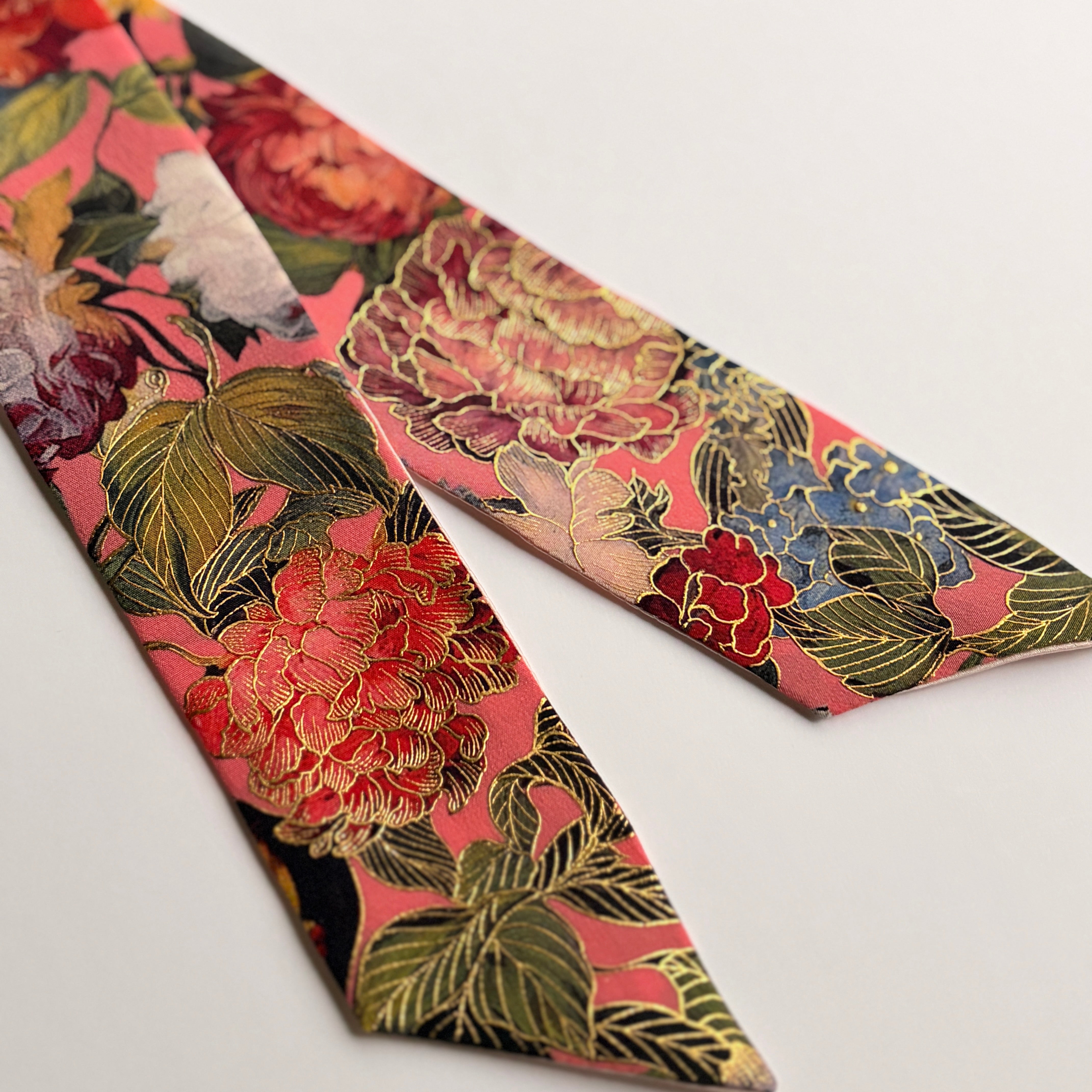 Silk Skinny Scarf - Pink Garden