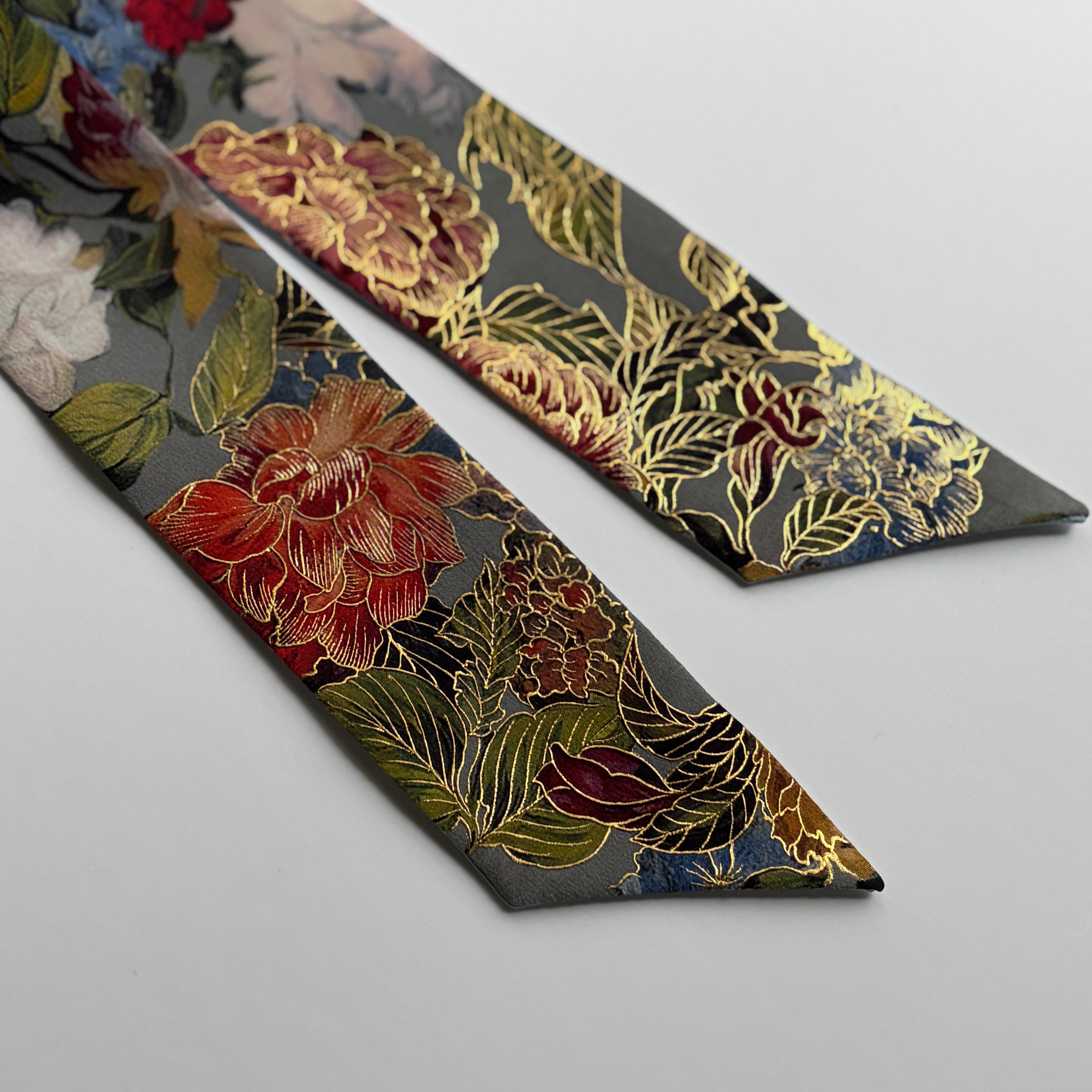 Silk Skinny Scarf - Blue Garden