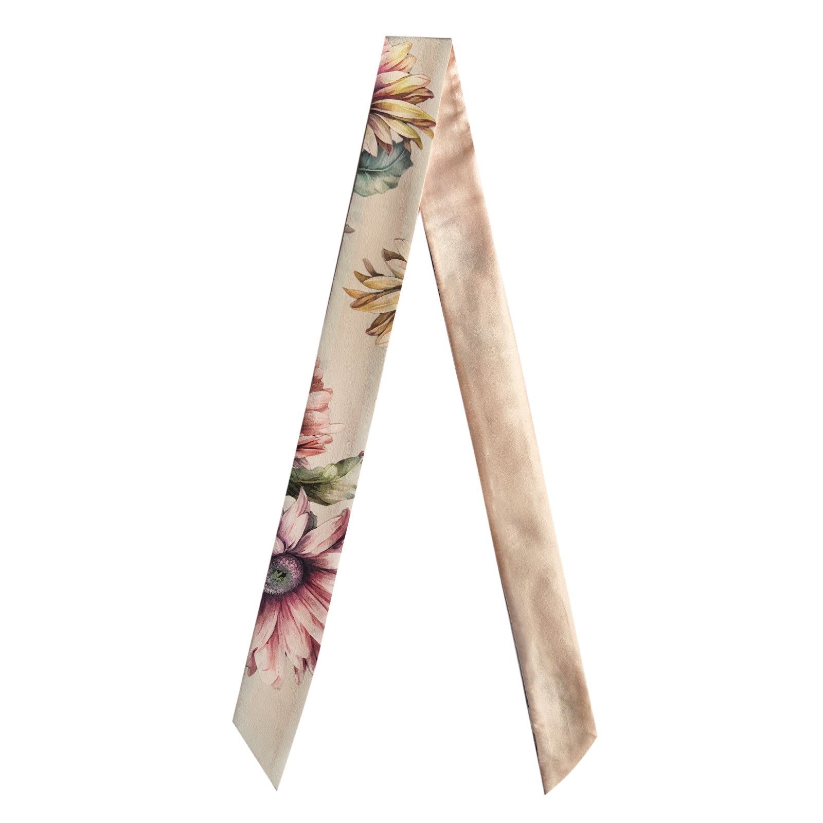 Silk Skinny Scarf - Pastel Daisy Greige