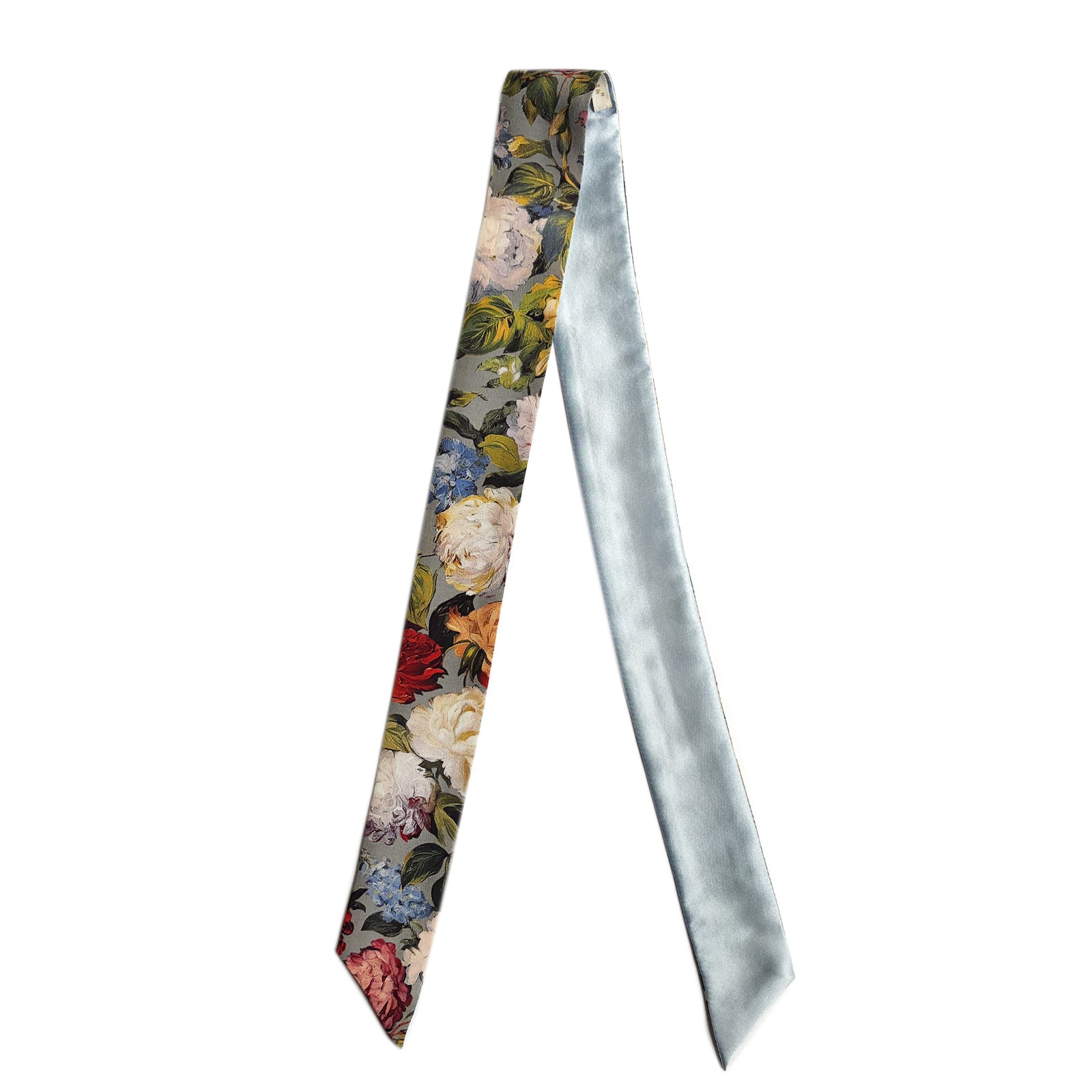 Silk Skinny Scarf - Blue Garden