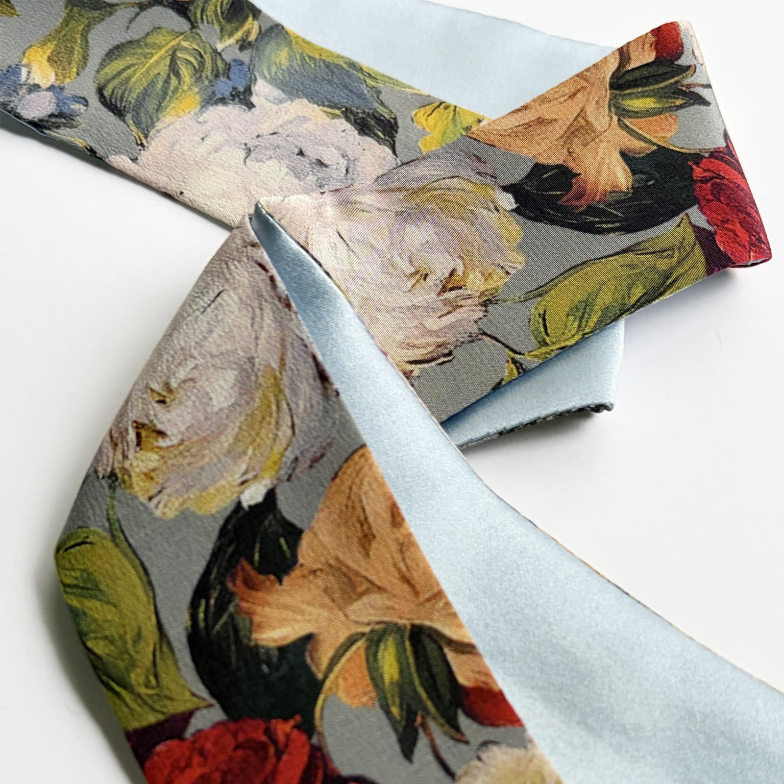 Silk Skinny Scarf - Blue Garden