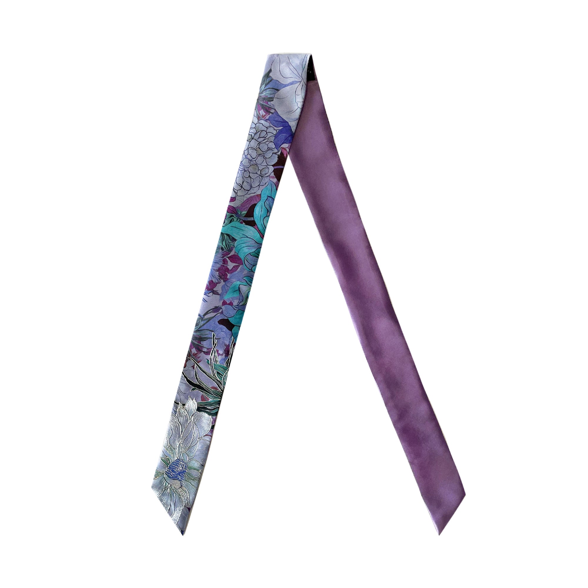 Silk Skinny Scarf - Fiori Blu e Viola