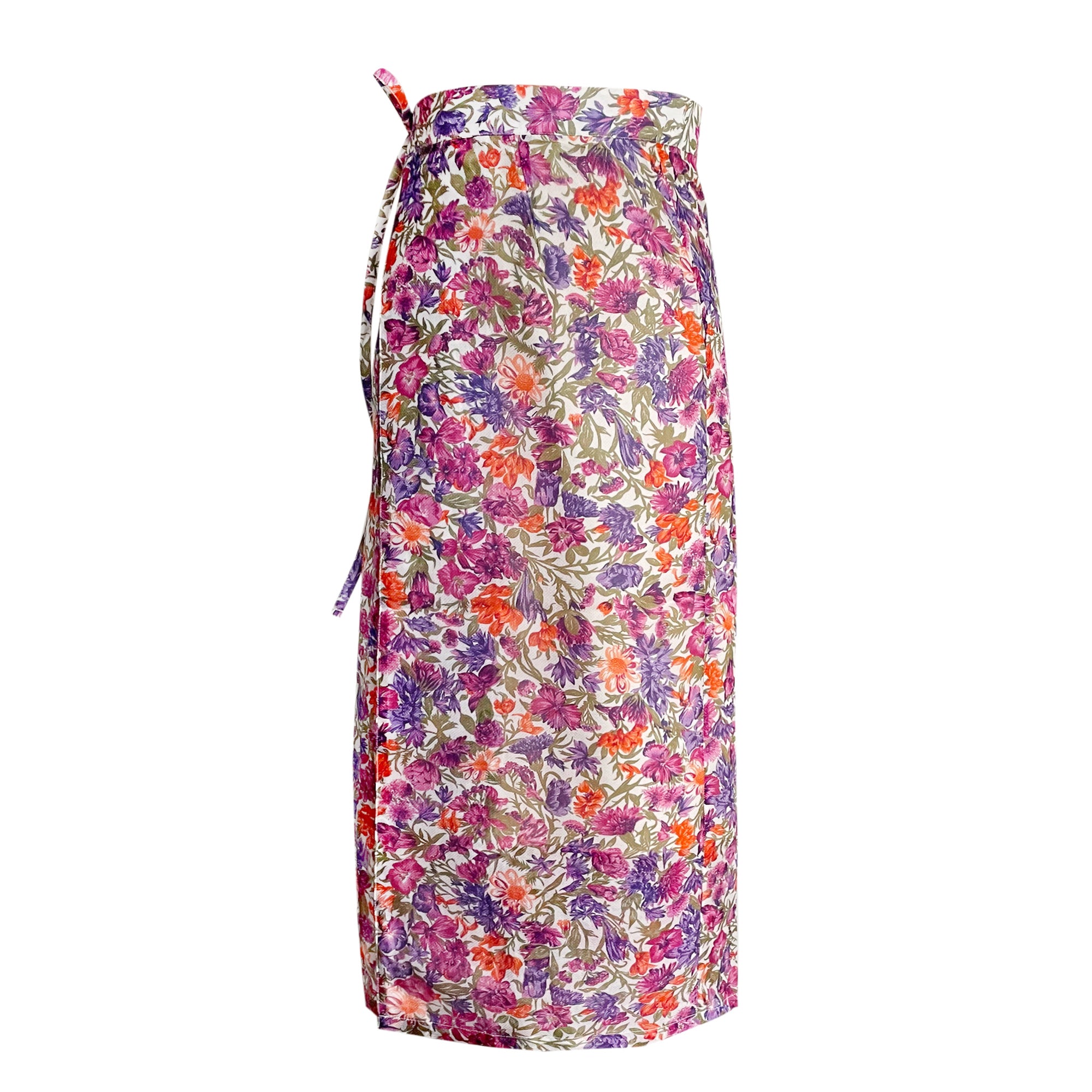 Italian Silk Wrap Skirt - Fiori Viola e Arancione