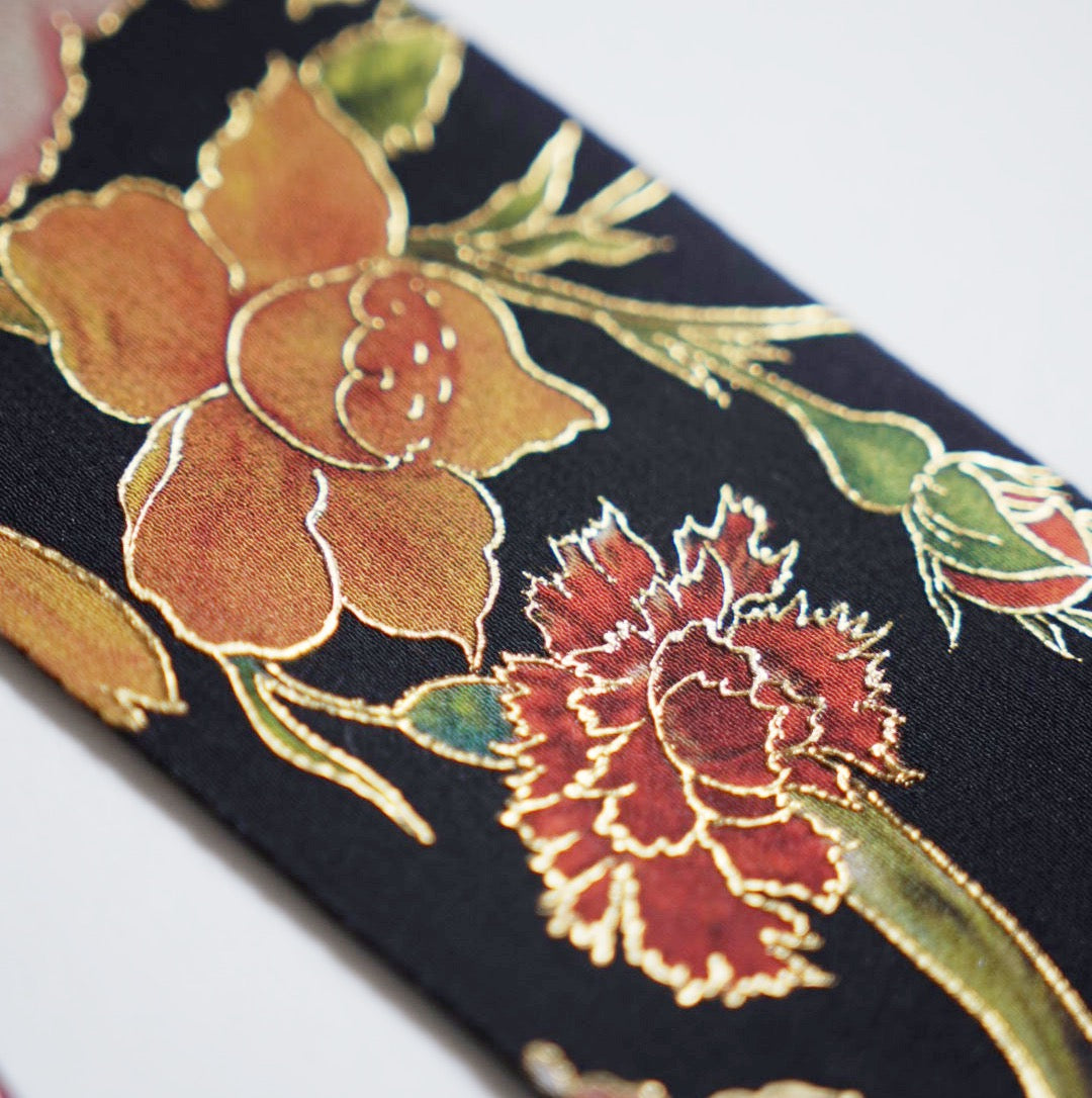 Silk Skinny Scarf -  Bouquet - Nero