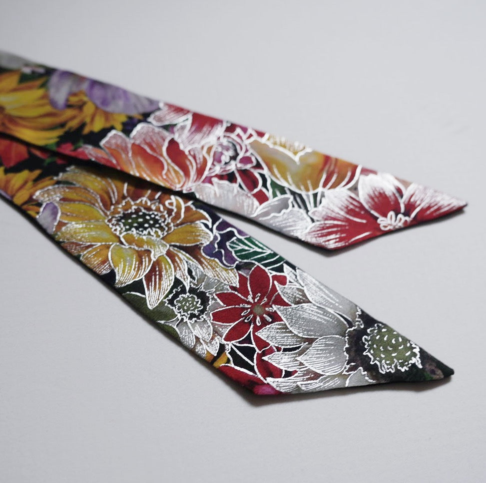 Silk Skinny Scarf - Fiori Rossi e Rosa