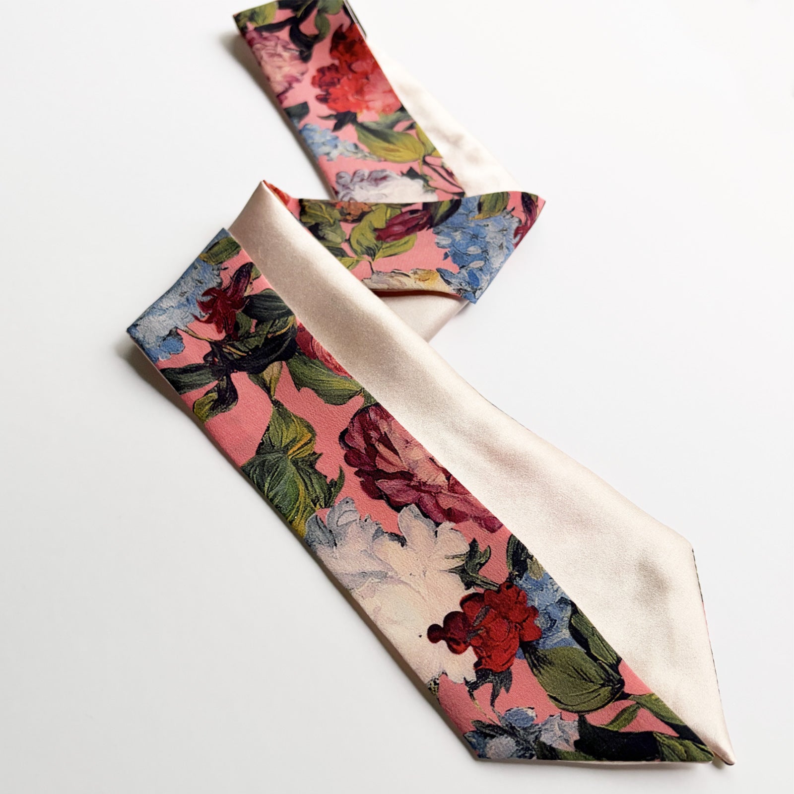Silk Skinny Scarf - Pink Garden