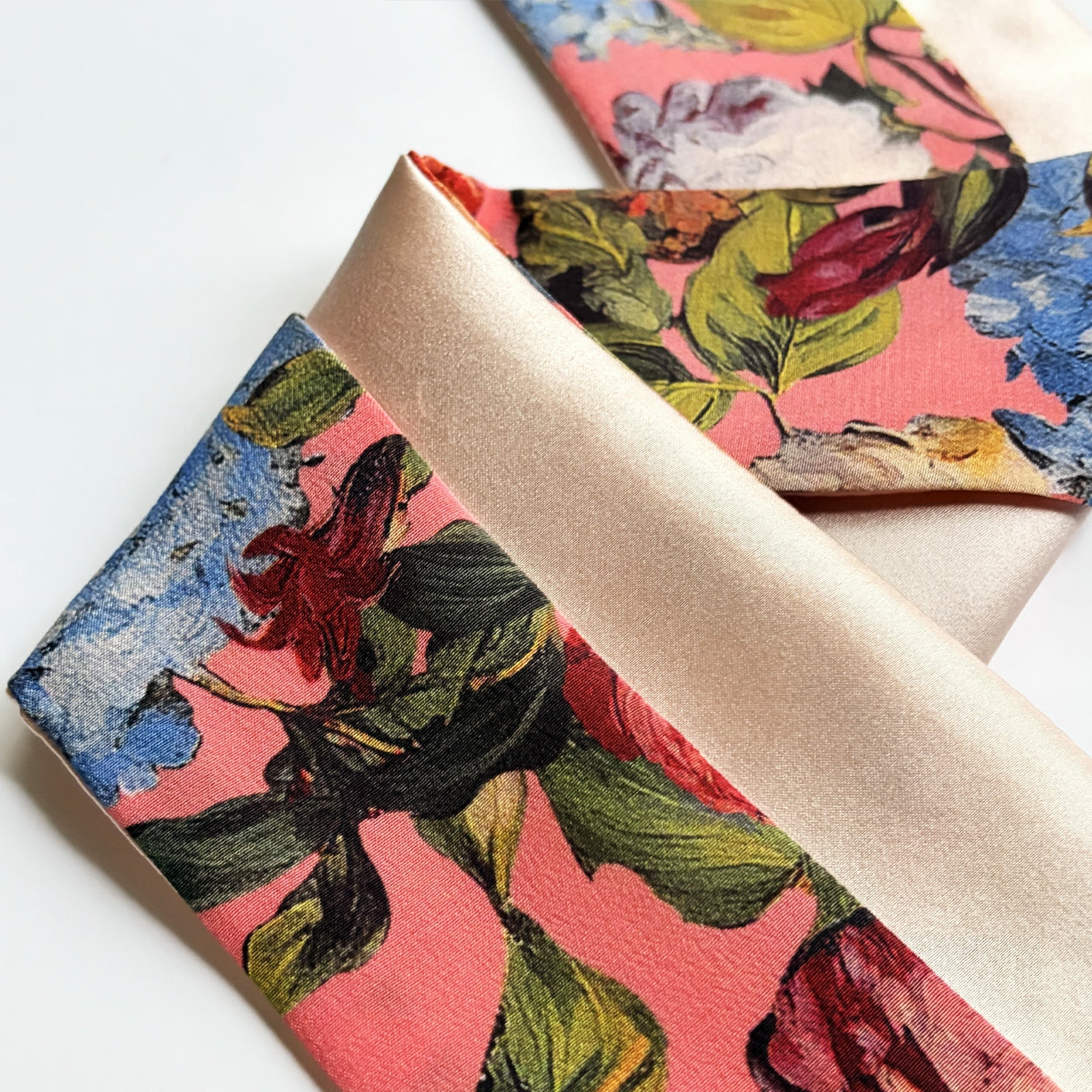 Silk Skinny Scarf - Pink Garden