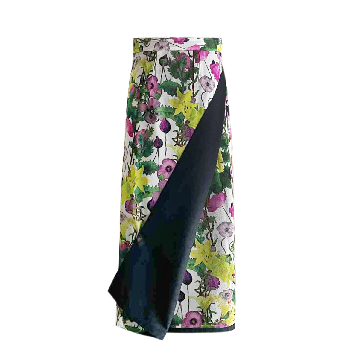 Reversible Skirt Long Straight -  Fiori Viola e Gialli - Bianco