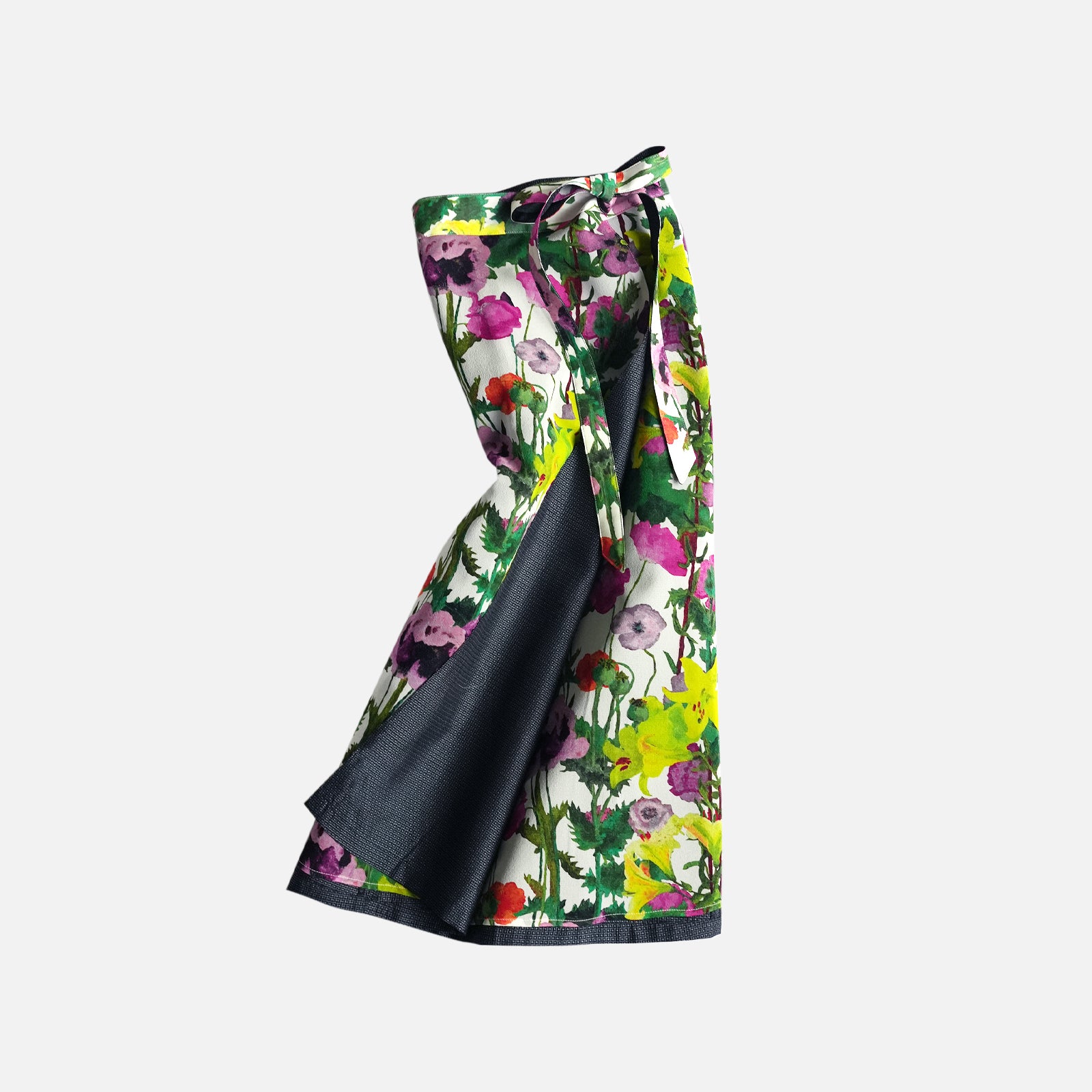 Reversible Skirt Long Straight -  Fiori Viola e Gialli - Bianco