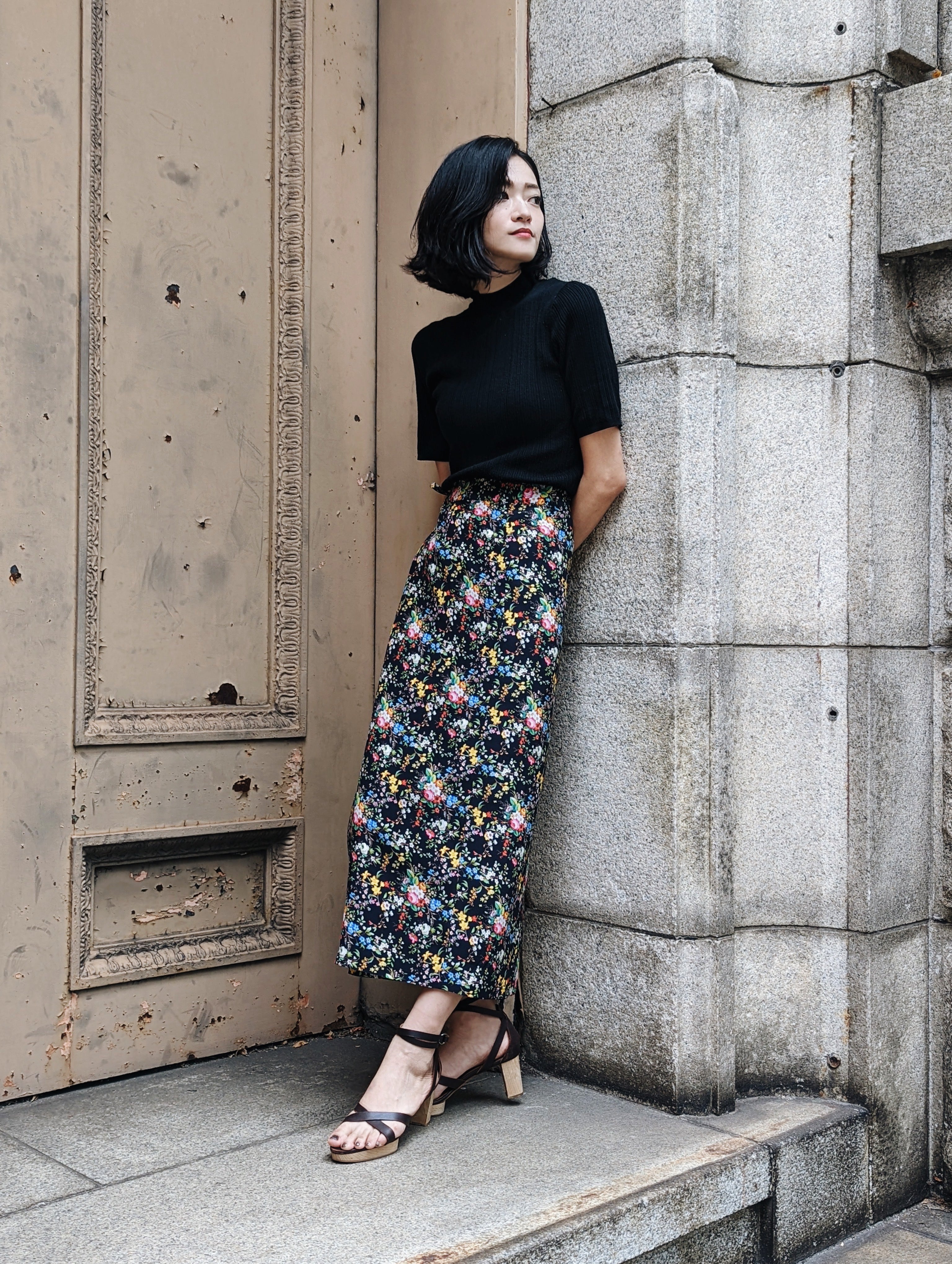 Italian Silk Wrap Skirt - Fiori Nero