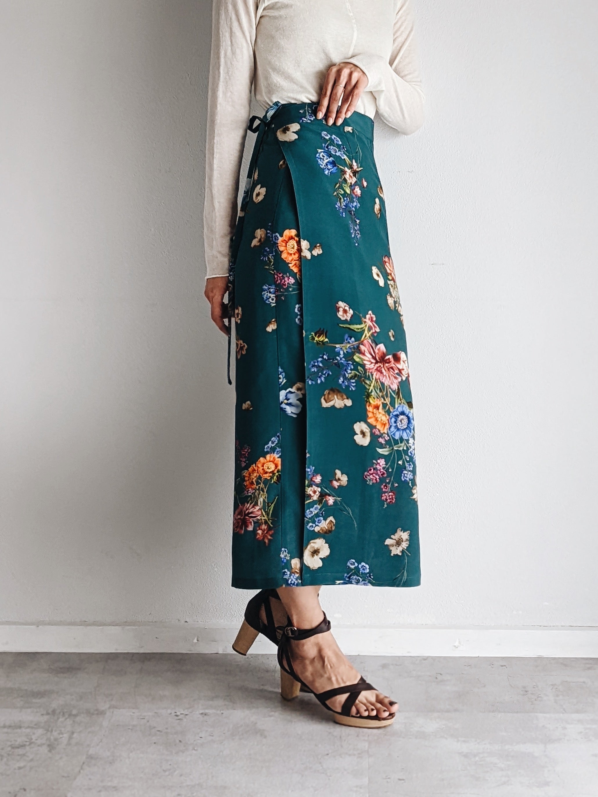 Italian Silk Wrap Skirt - Fiori Verde