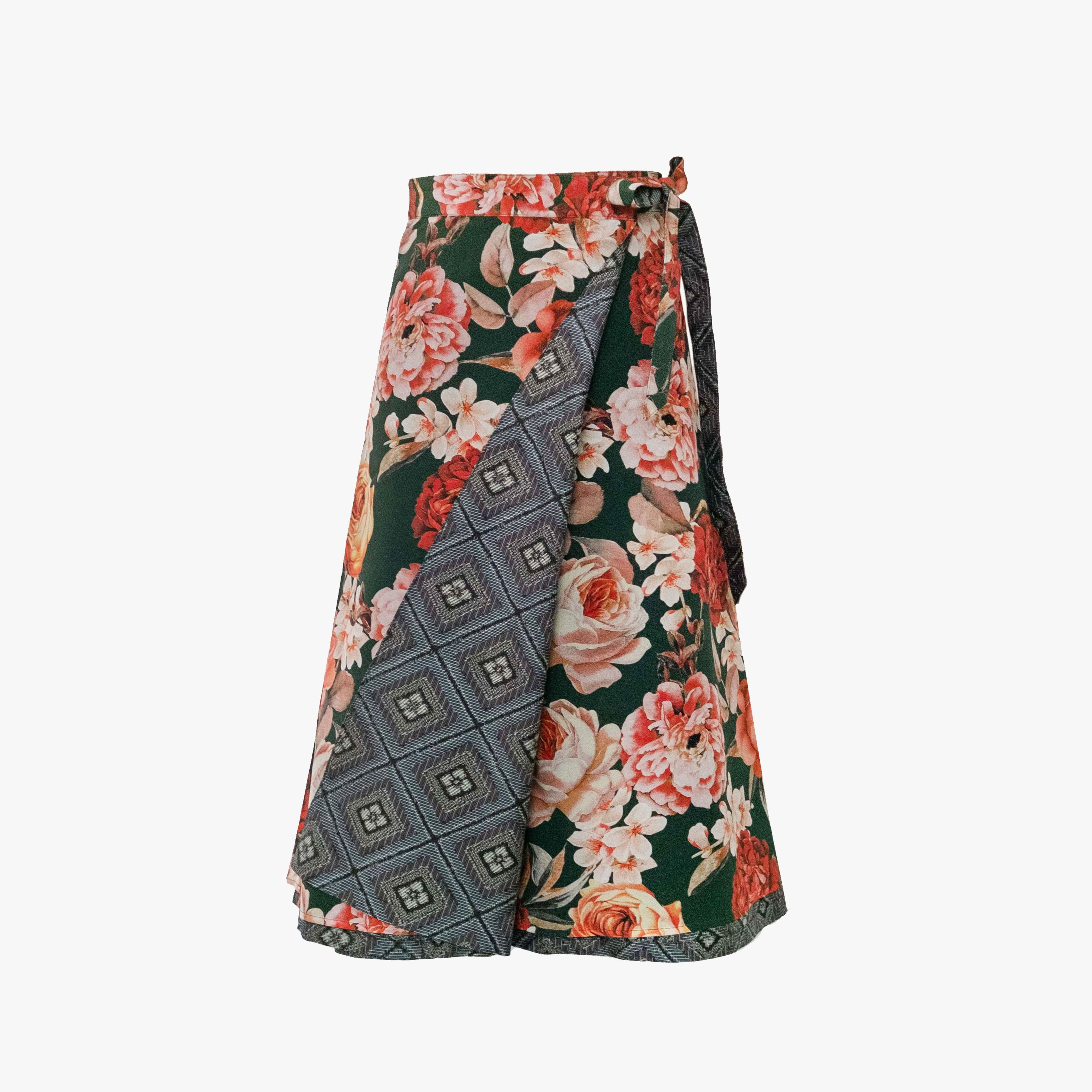 Reversible Skirt Flare - Fiori Verde - Oshima